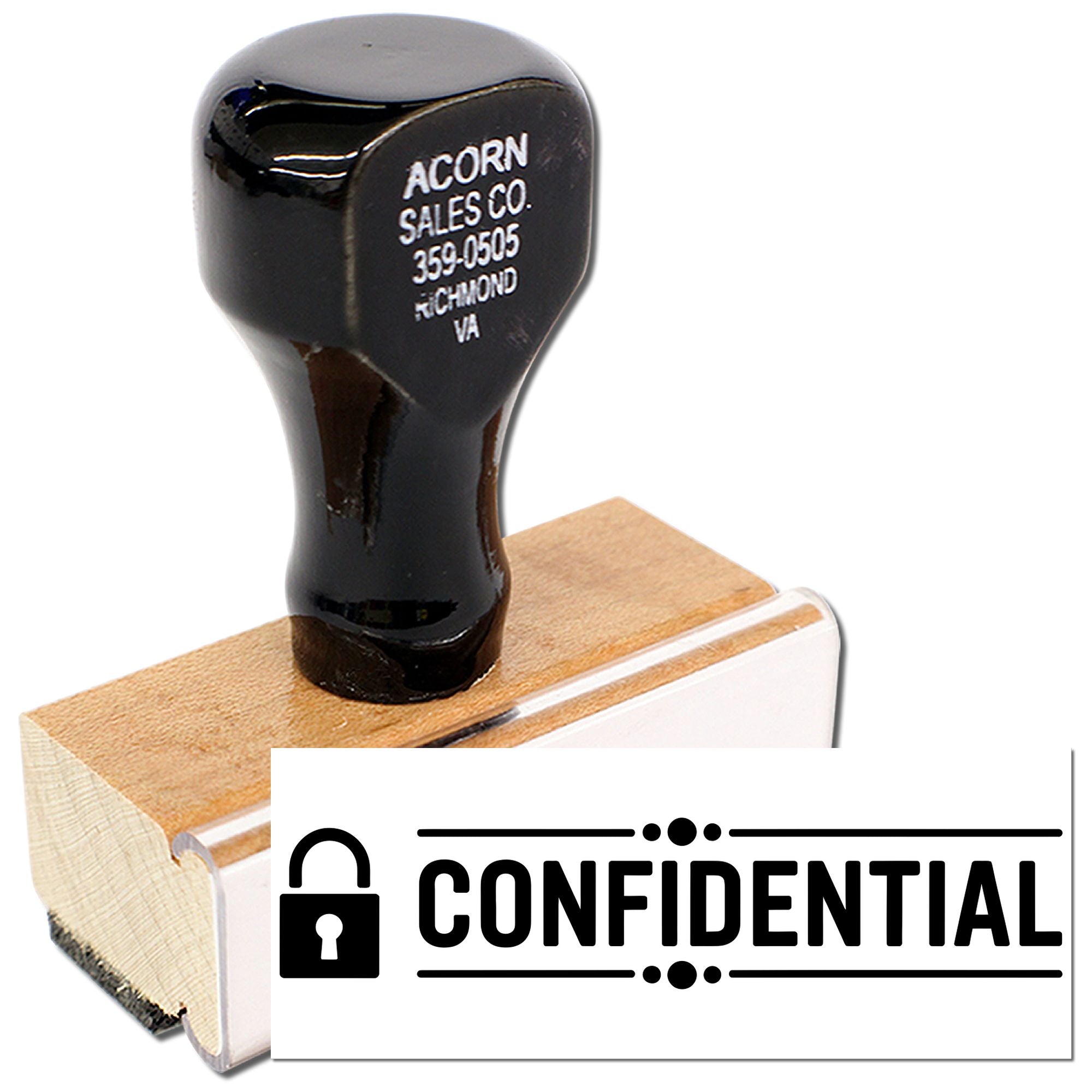 Confidential office rubber stamp for marking documents and secure mail, with lock icon and custom company imprint.
