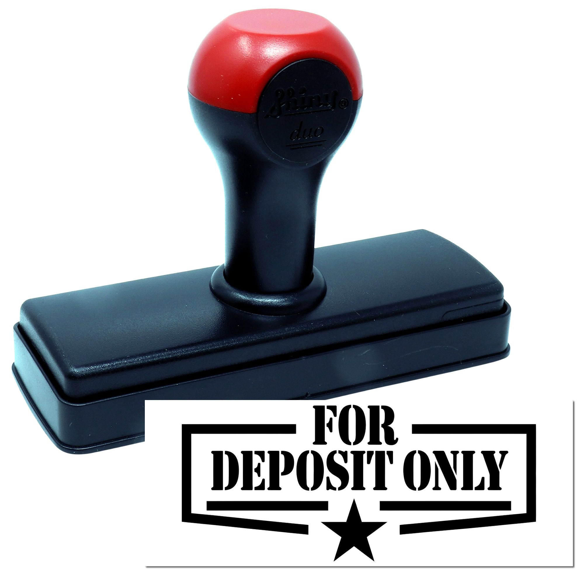 Self-inking deposit only rubber stamp with bold bank-style imprint for business check processing.