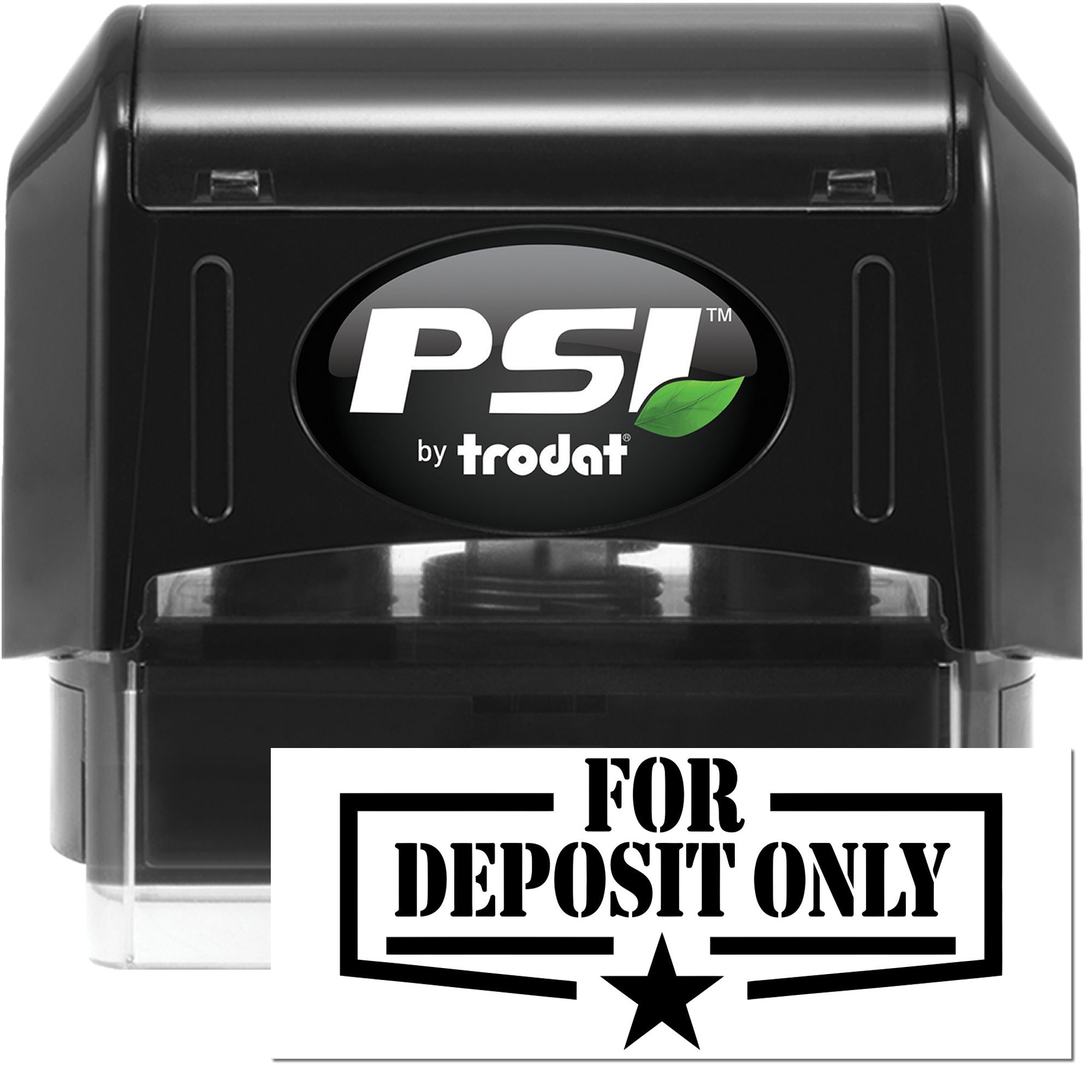 PSI by Trodat self-inking rubber stamp with For Deposit Only imprint for banking and check processing.