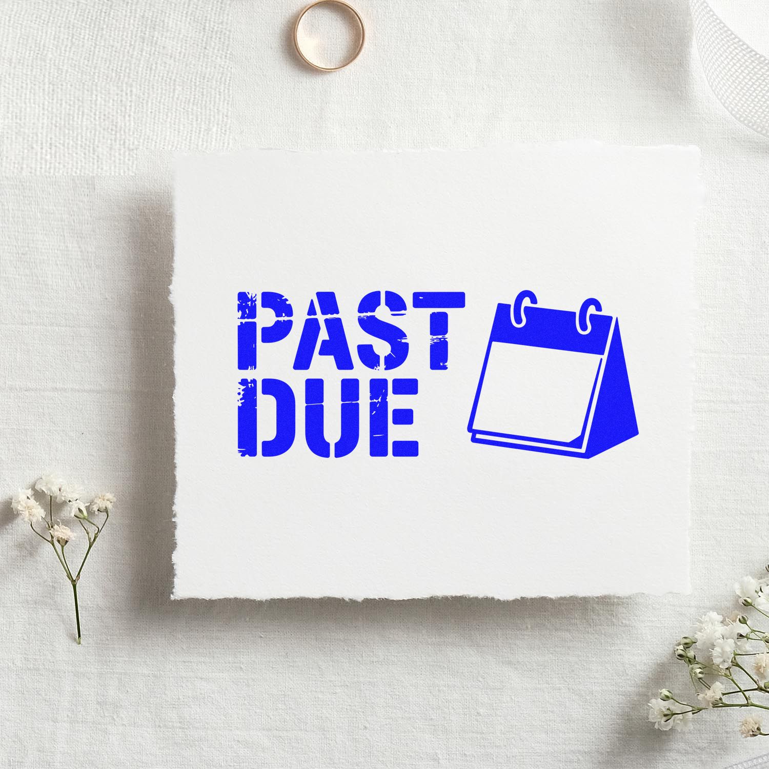 Past Due rubber stamp design with calendar icon, ideal for invoices, payment reminders, and overdue notices.