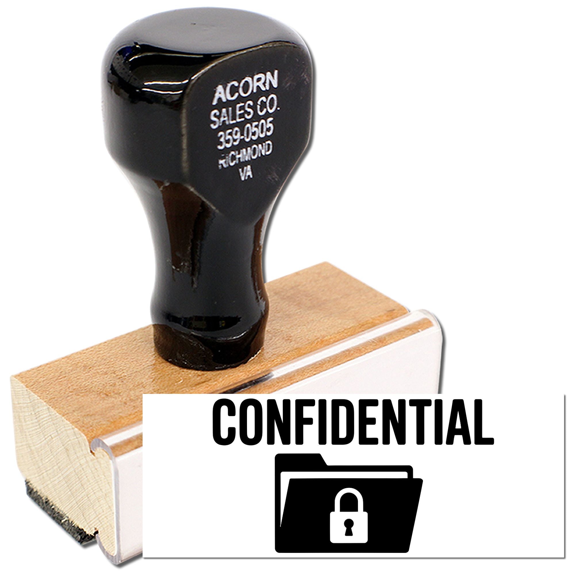 Confidential rubber stamp with lock icon for marking sensitive documents and secure file handling.