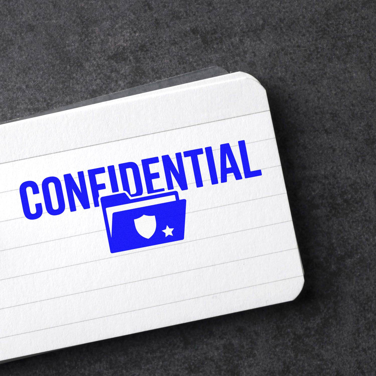 Confidential custom rubber stamp design with folder icon for secure document marking.