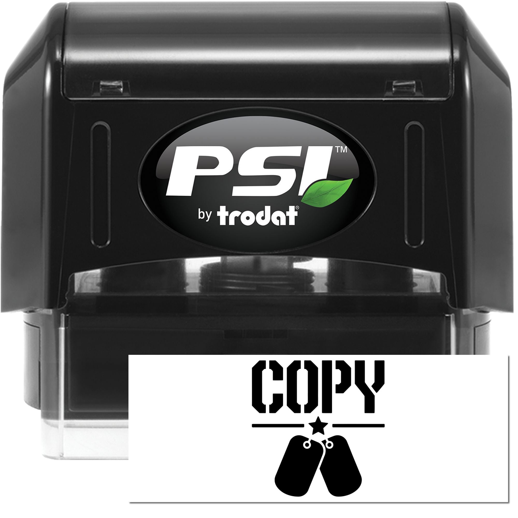 PSI by Trodat self-inking rubber stamp with Copy imprint for duplicate document labeling.