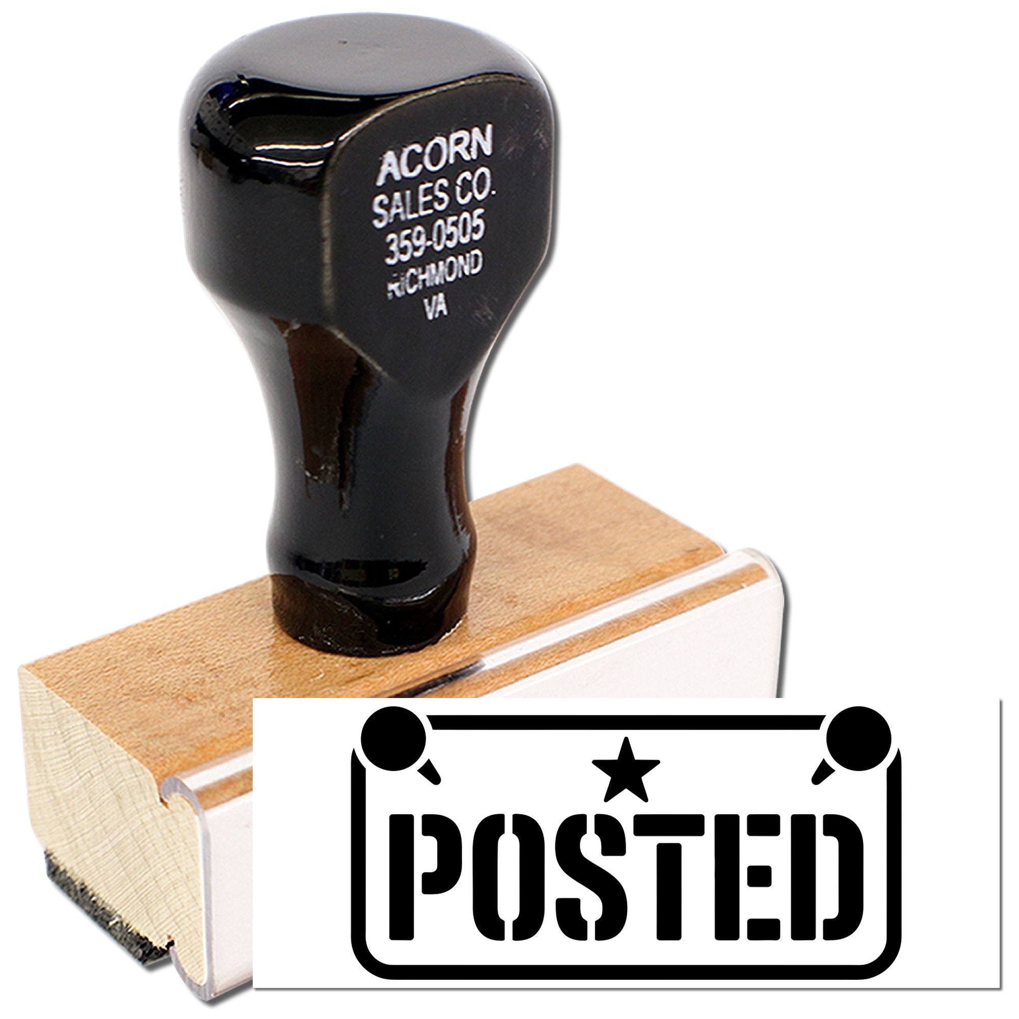 Custom rubber stamp with POSTED imprint for marking outgoing mail, invoices, and documents.