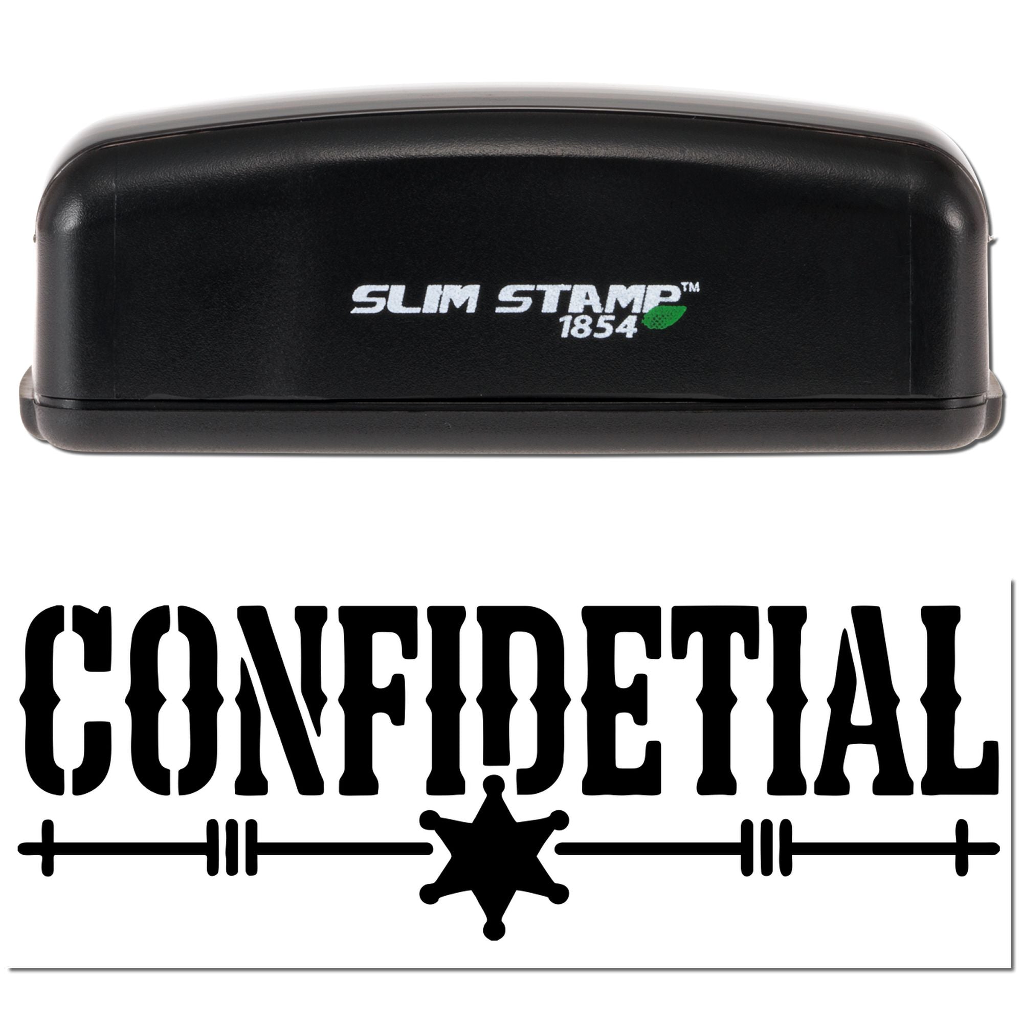 Slim Stamp 1854 confidential rubber stamp, black self-inking stamp for marking documents as confidential.