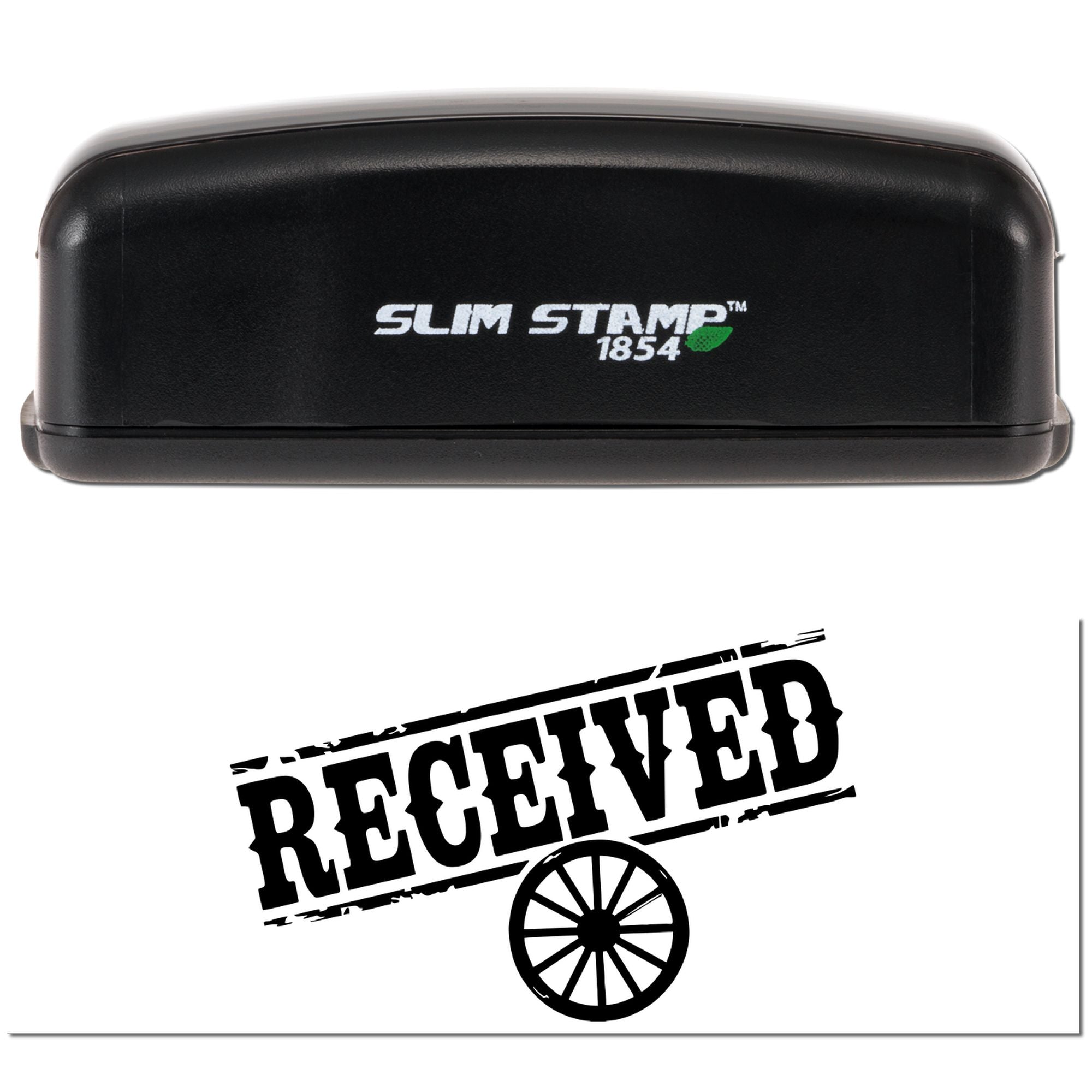 Slim Stamp 1854 self-inking rubber stamp with RECEIVED imprint for office document processing