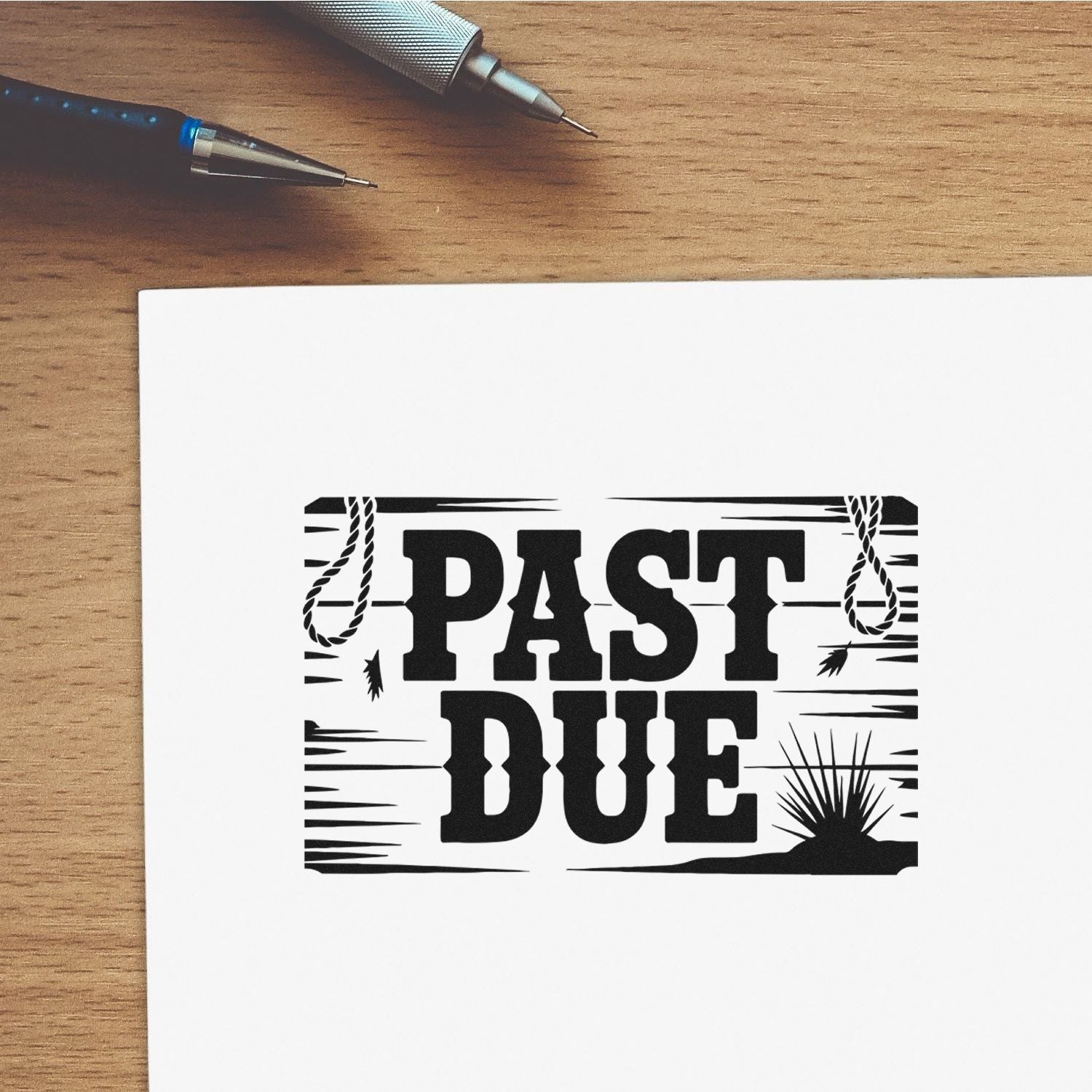 Past Due rubber stamp design on paper, ideal for overdue invoice notices, billing reminders, and office paperwork.