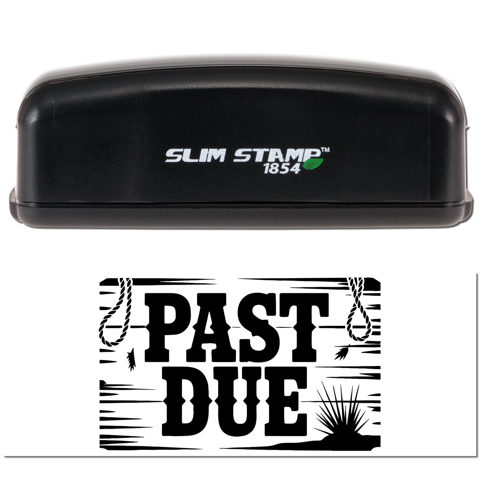 Slim Stamp 1854 rubber stamp with Past Due western-style design for marking overdue documents