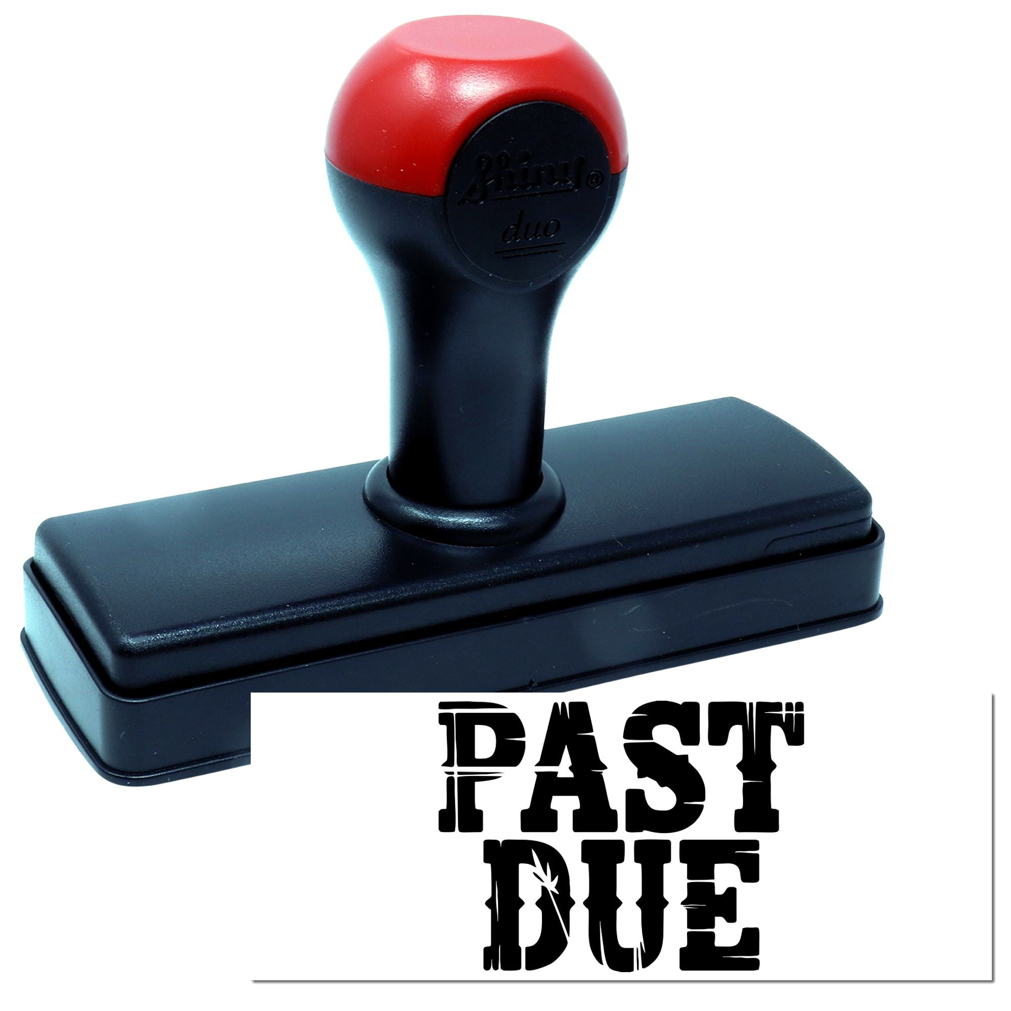 Self-inking past due rubber stamp for marking overdue invoices and office billing documents.