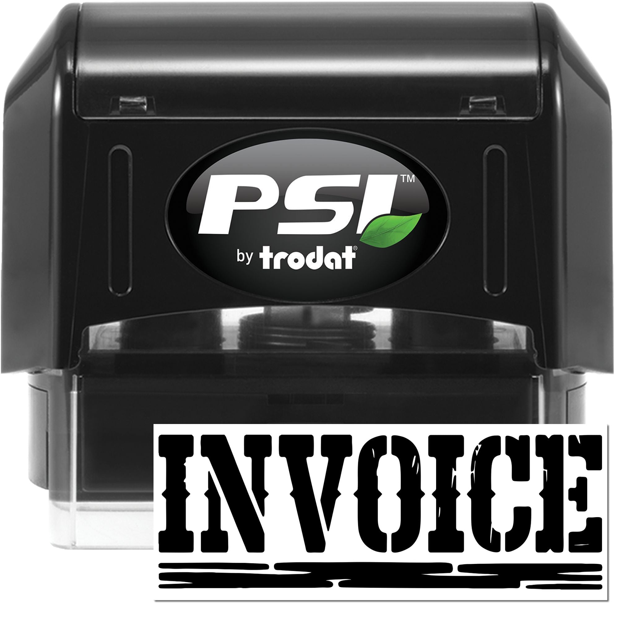 PSI by Trodat self-inking invoice rubber stamp for office billing, bookkeeping, and document processing.