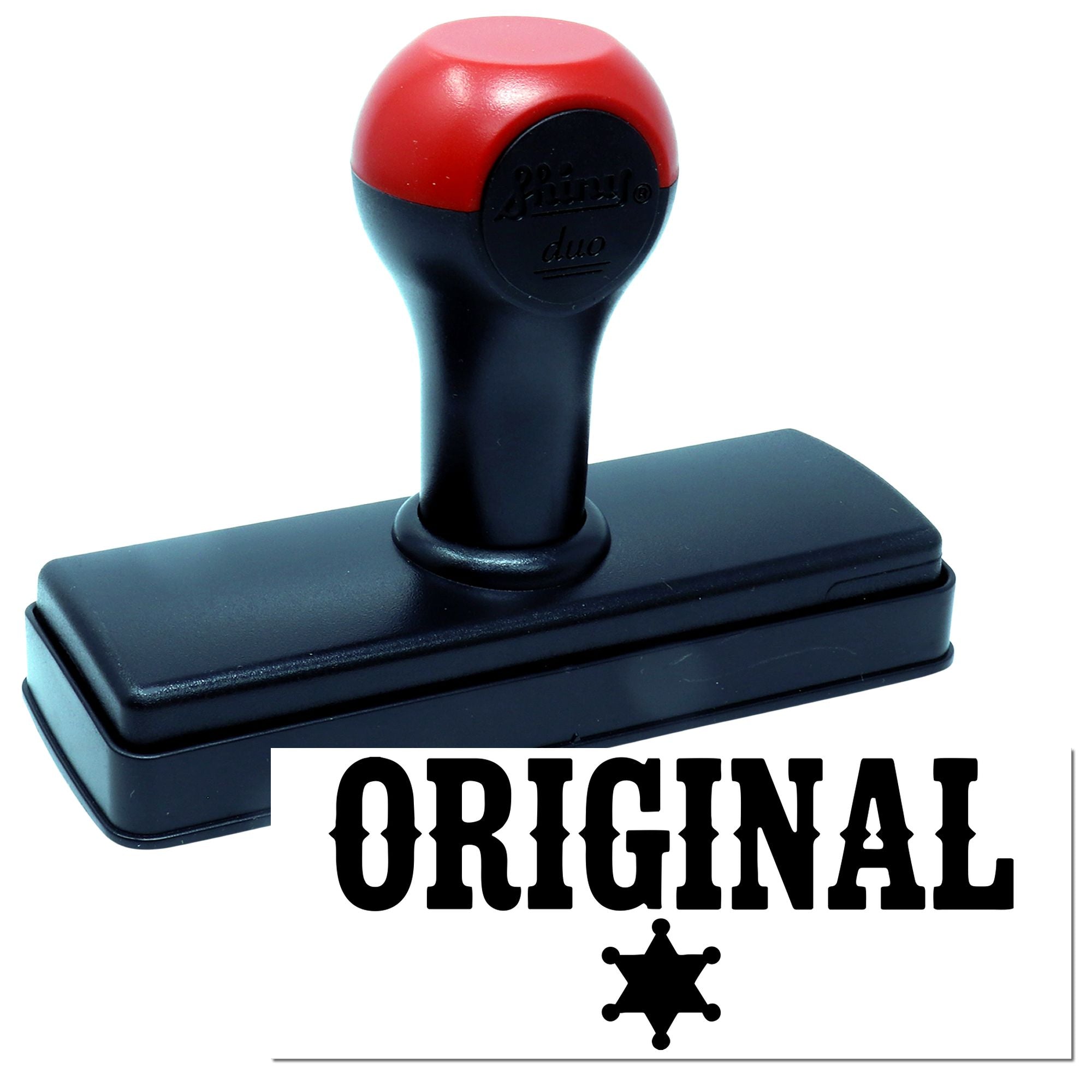 Self-inking rubber stamp printing ORIGINAL for document marking, office approval, and record keeping.