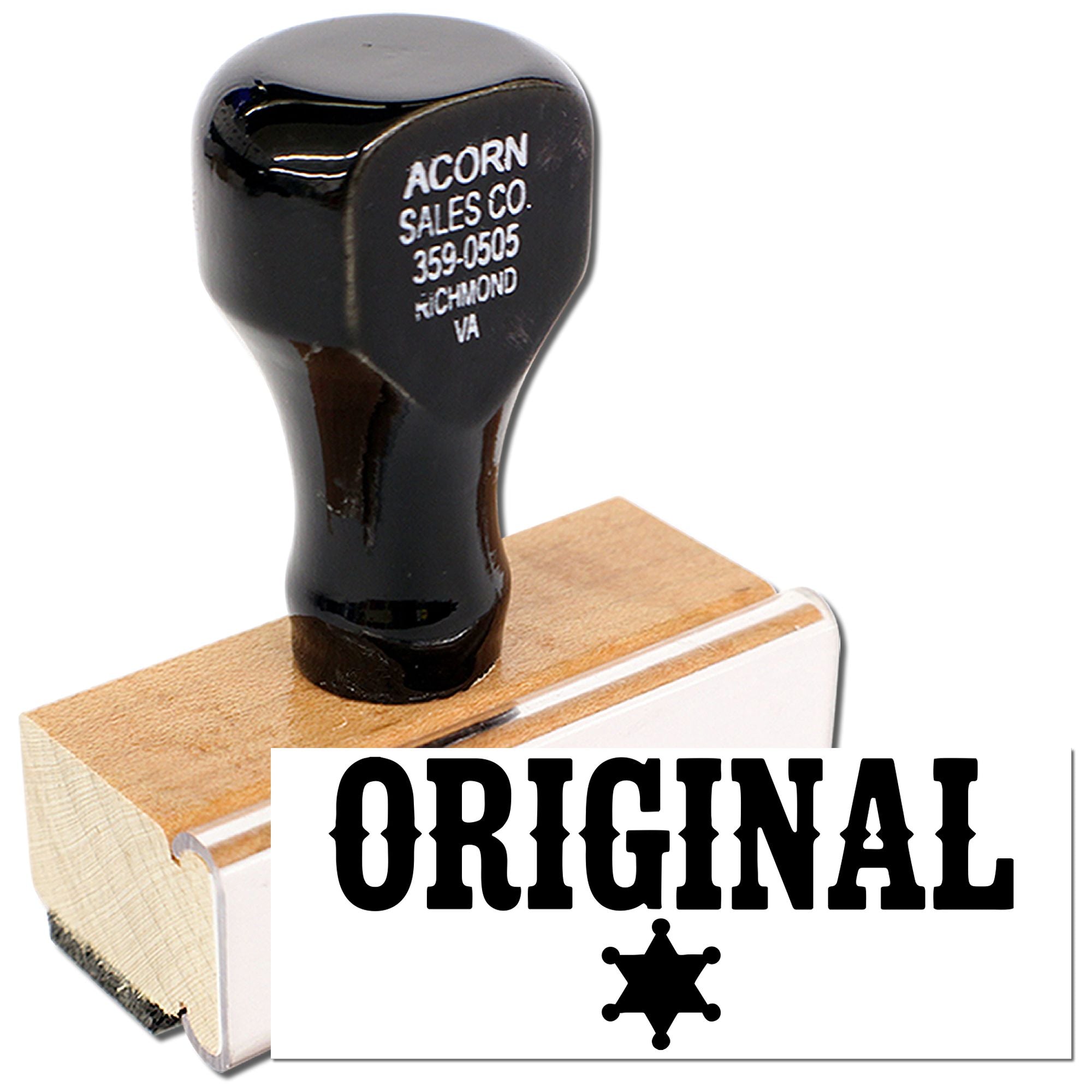 Original custom rubber stamp with wood handle for marking documents and creating bold ORIGINAL impressions.