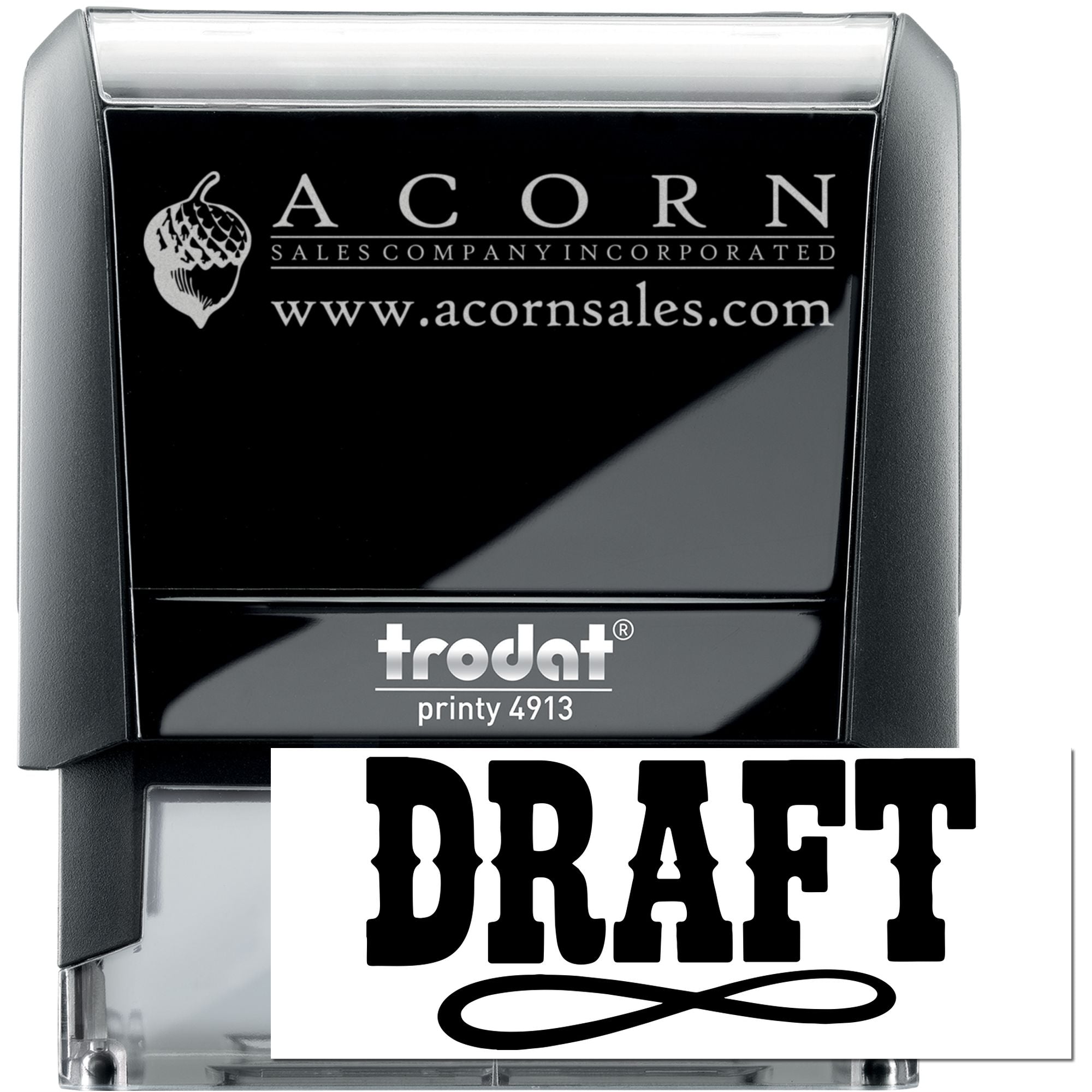 Trodat Printy 4913 self-inking custom rubber stamp with Acorn Sales draft design