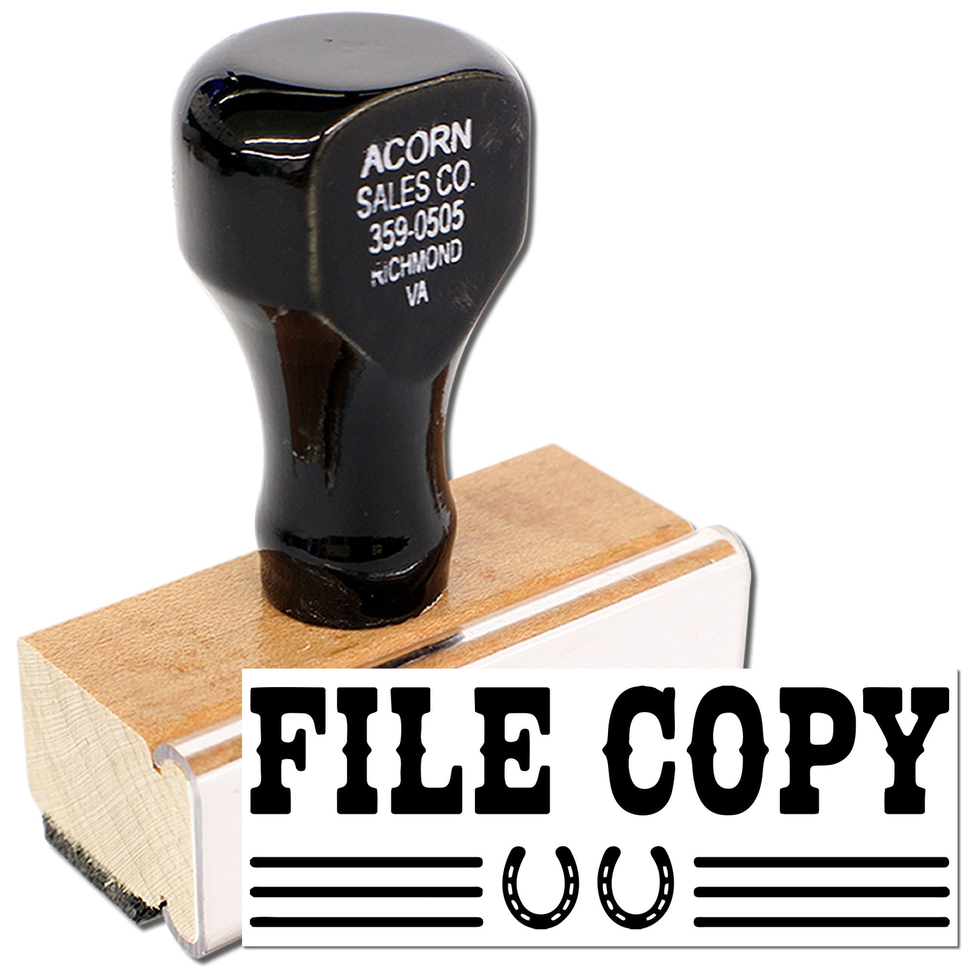 File Copy rubber stamp with horseshoe border for marking office documents and record copies.