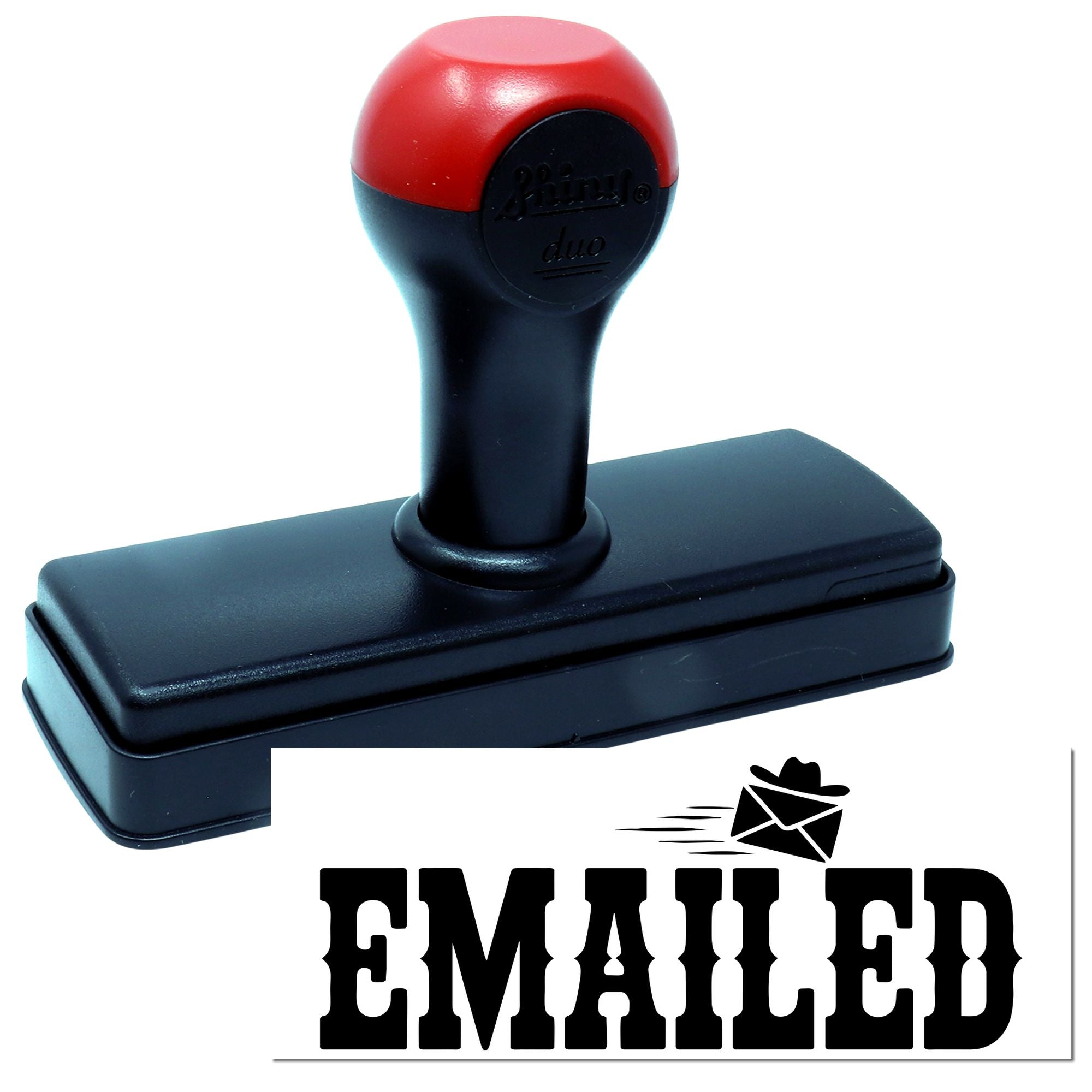 Self-inking rubber stamp with EMAILED imprint, perfect for office mail tracking and document processing.