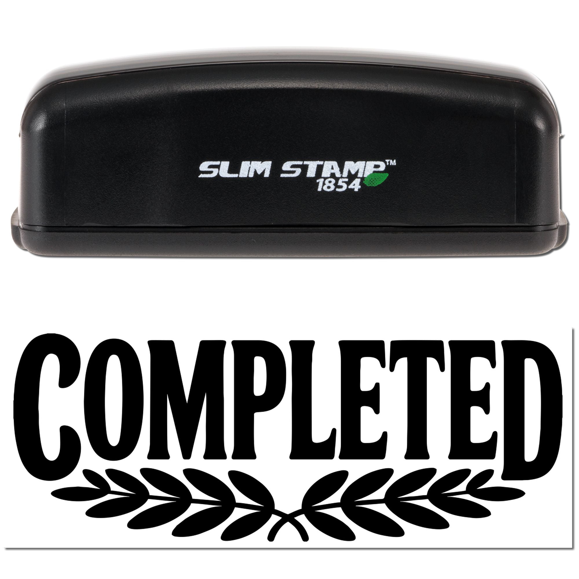 Slim Stamp 1854 self-inking rubber stamp with COMPLETED laurel imprint for office use