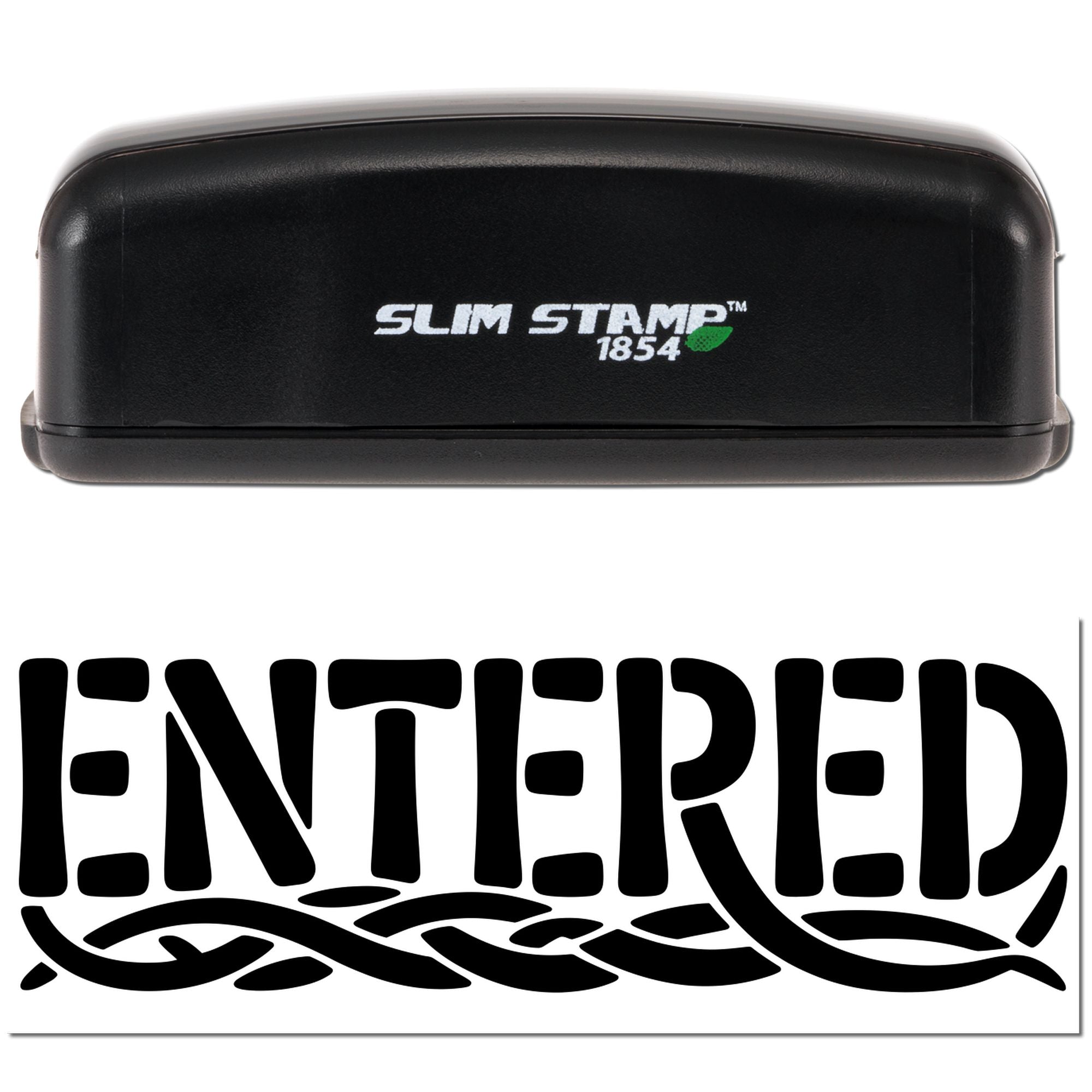 Slim Stamp 1854 self-inking rubber stamp with ENTERED imprint for office document marking