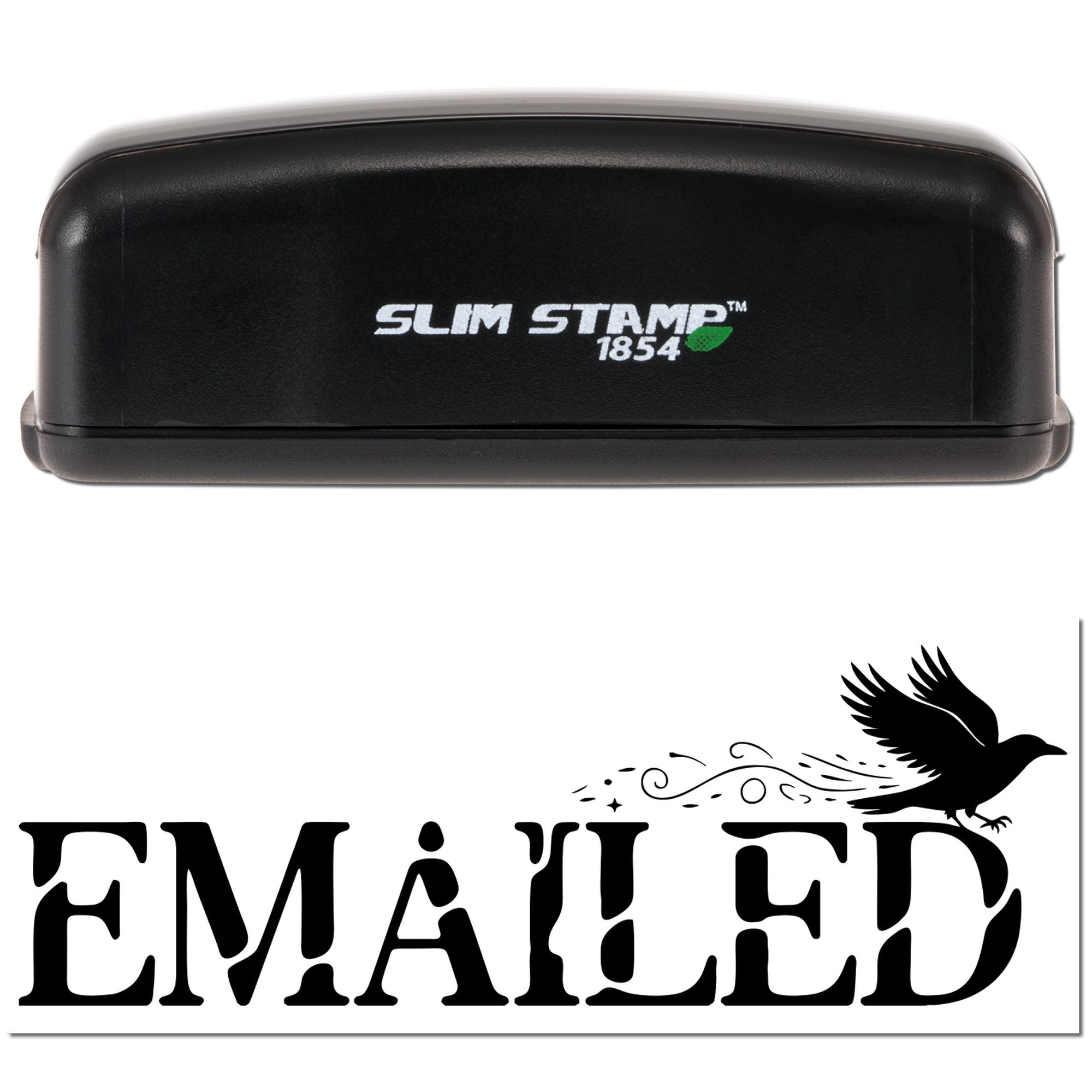 Custom Slim Stamp 1854 rubber stamp with EMAILED bird design for marking mailed correspondence.