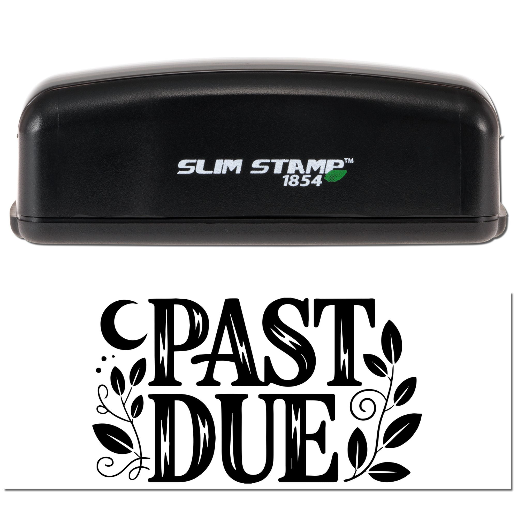 Slim Stamp 1854 self-inking rubber stamp with PAST DUE floral design for invoices and overdue payment notices