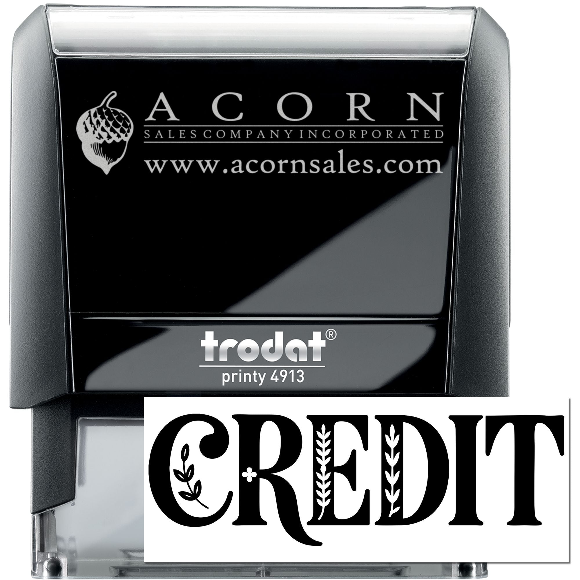 Custom Trodat Printy 4913 self-inking rubber stamp with Acron Sales Company logo and website.