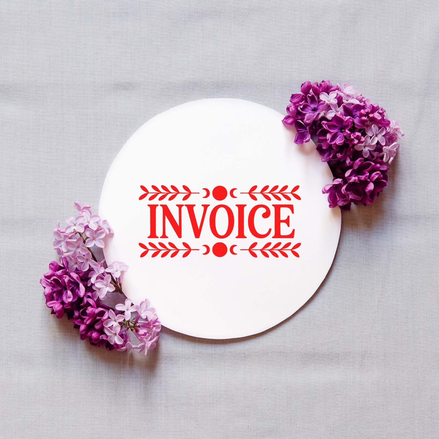 Invoice rubber stamp design for billing, accounting, and office paperwork with decorative floral accents.