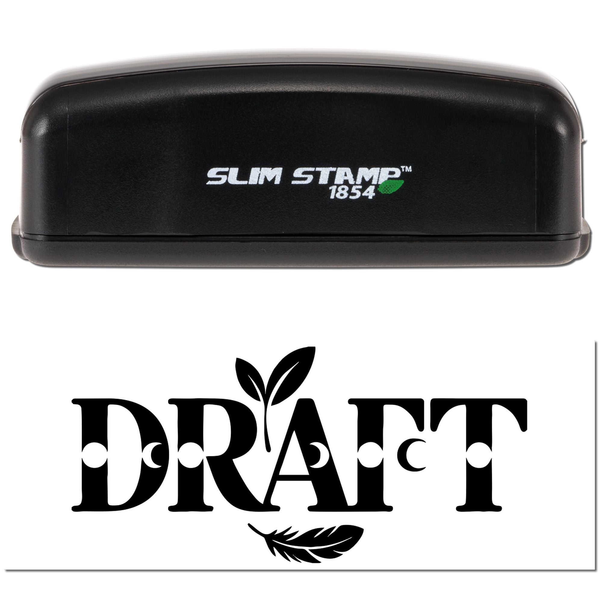 Slim Stamp 1854 custom rubber stamp with DRAFT logo and leaf design for eco-friendly branding