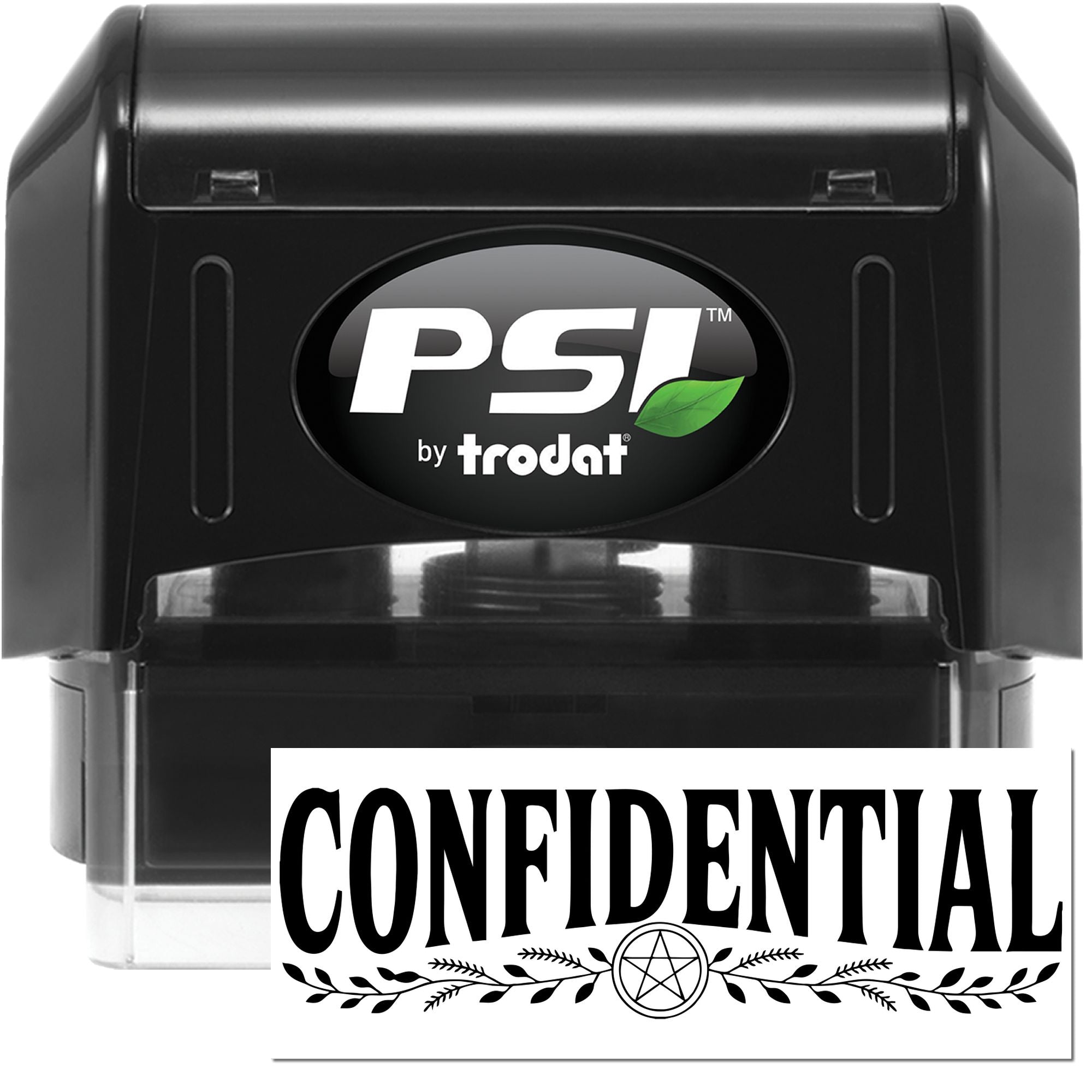 PSI by Trodat confidential rubber stamp for marking sensitive documents and secure office files.