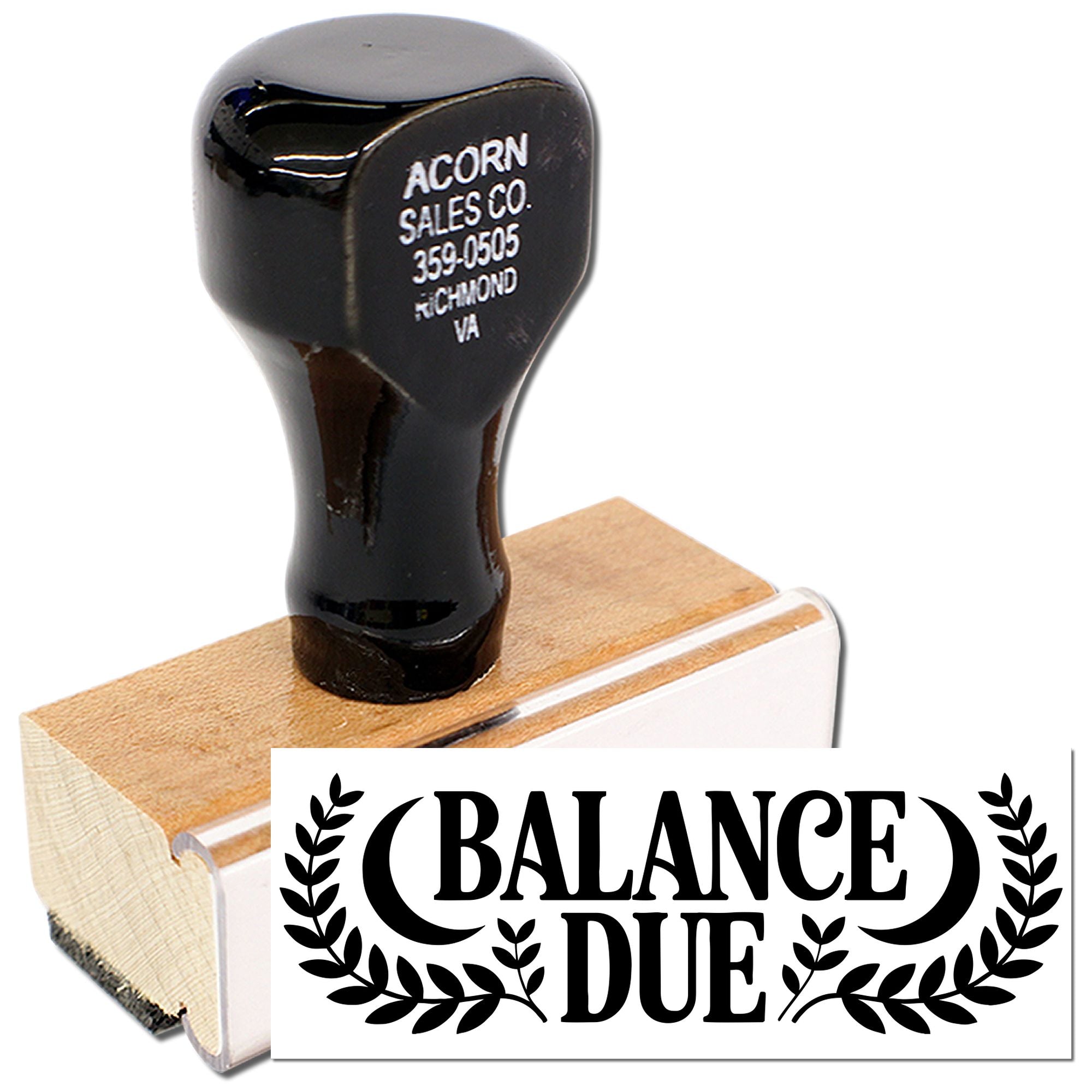 Custom Balance Due rubber stamp for business invoices, billing, and payment reminder documents.