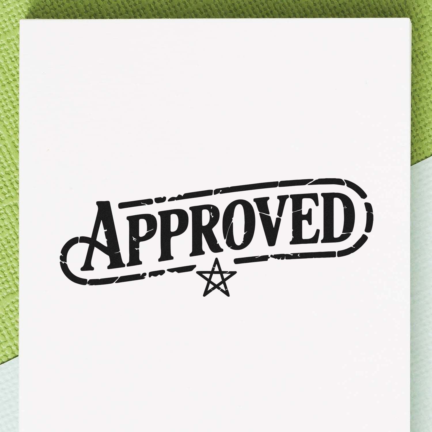 Black Approved rubber stamp design with star, ideal for document approval and office use.