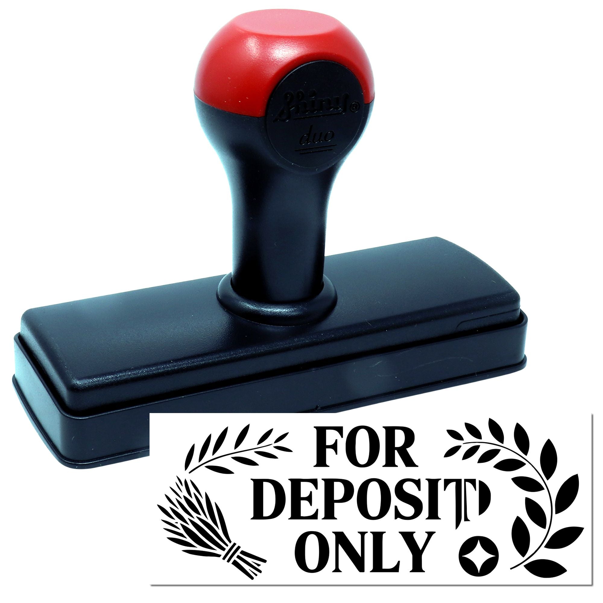 Self-inking rubber stamp for deposit only with decorative leaf design for business bank endorsements