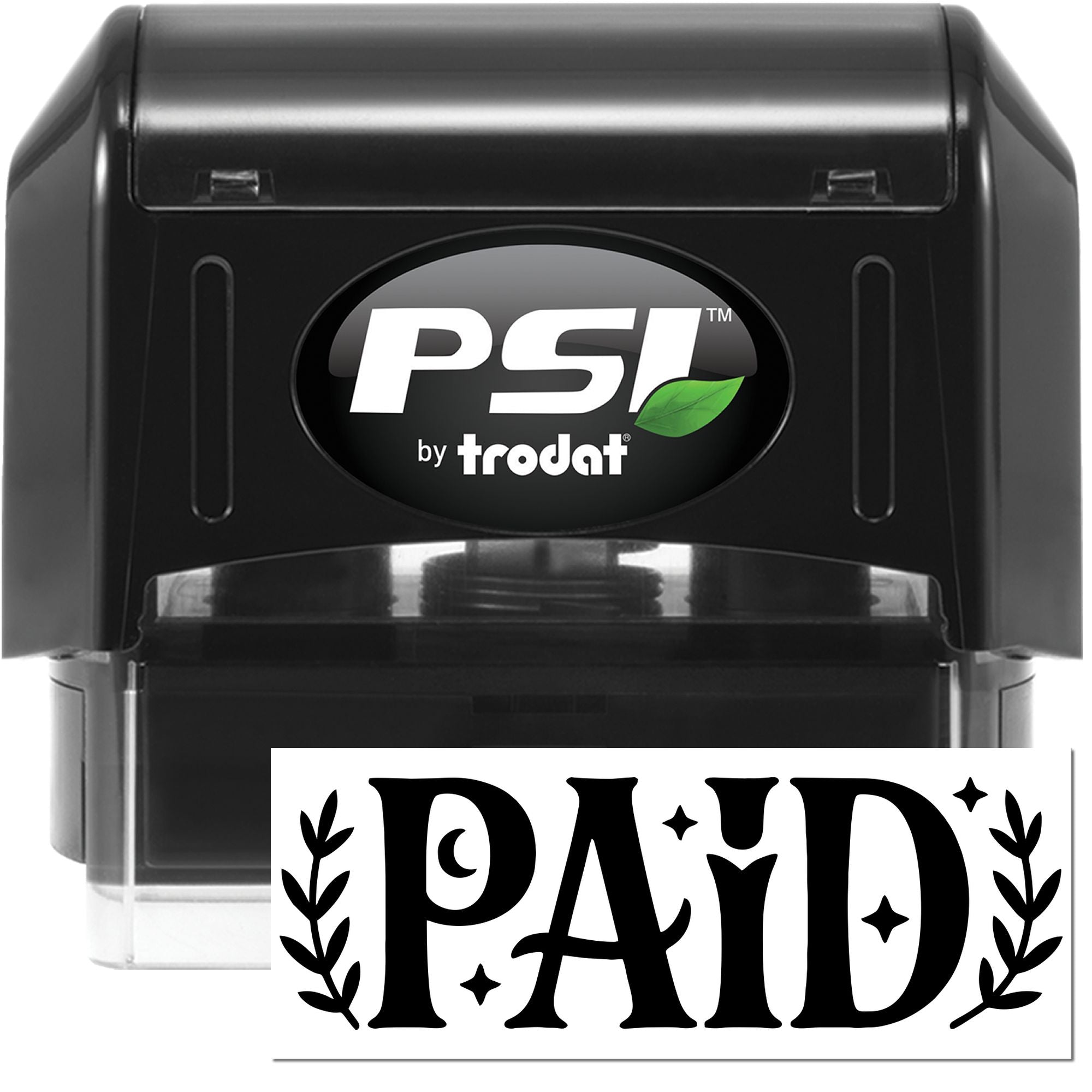 PSI by Trodat self-inking rubber stamp with PAID imprint for fast invoice and office payment processing.