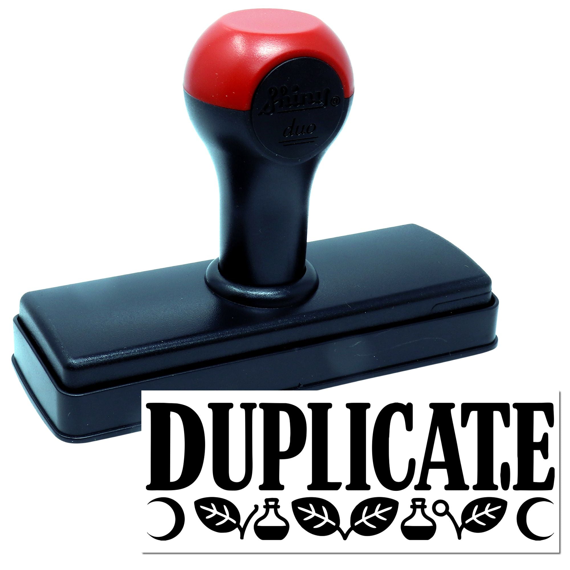 Duplicate self-inking rubber stamp for marking documents as copies or duplicates in office filing.