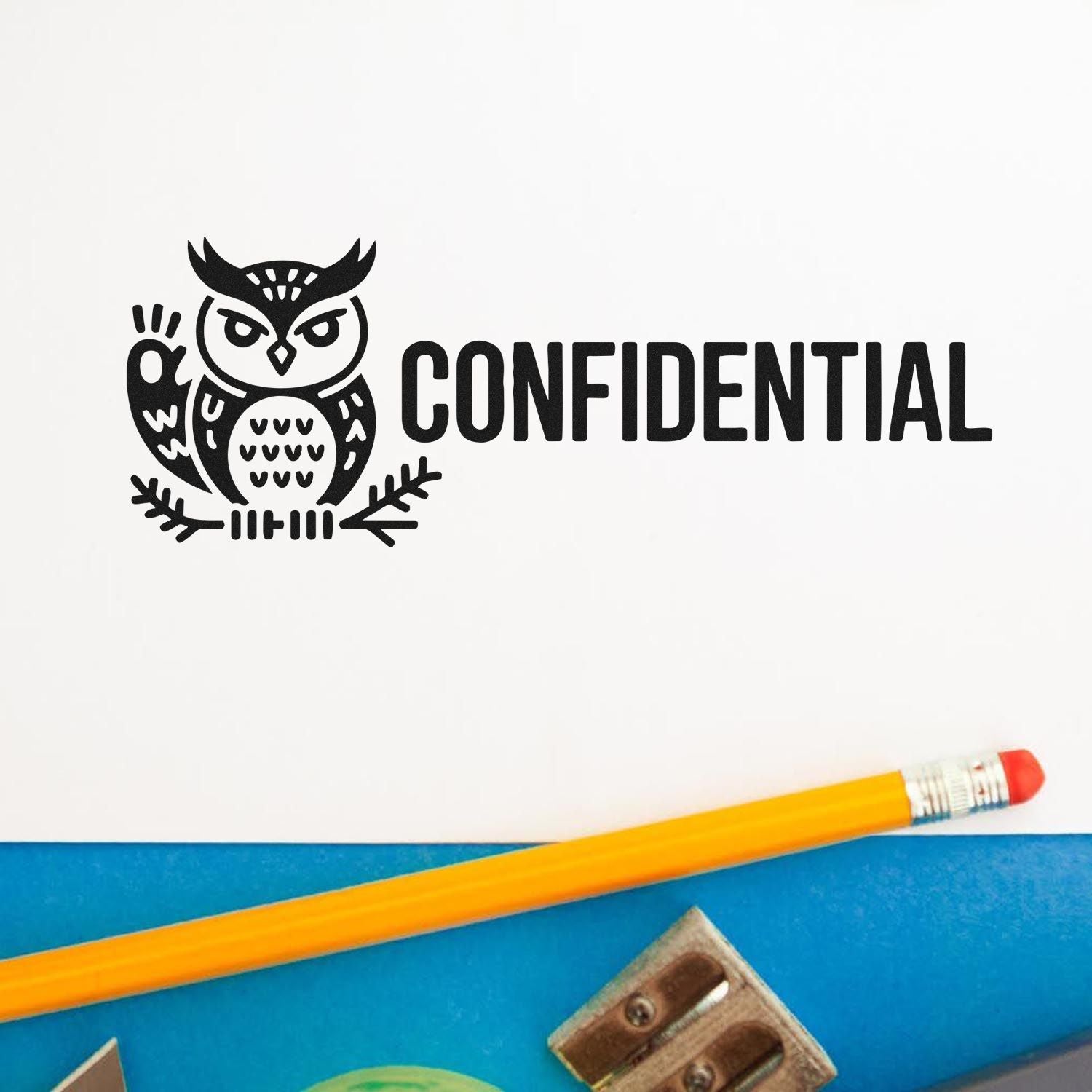 Owl confidential rubber stamp for marking private office documents and paperwork