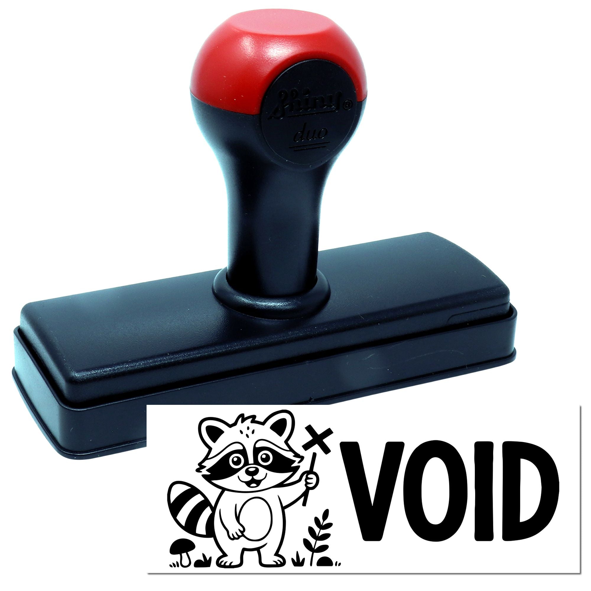 Self-inking VOID rubber stamp with raccoon design for marking documents invalid or canceled