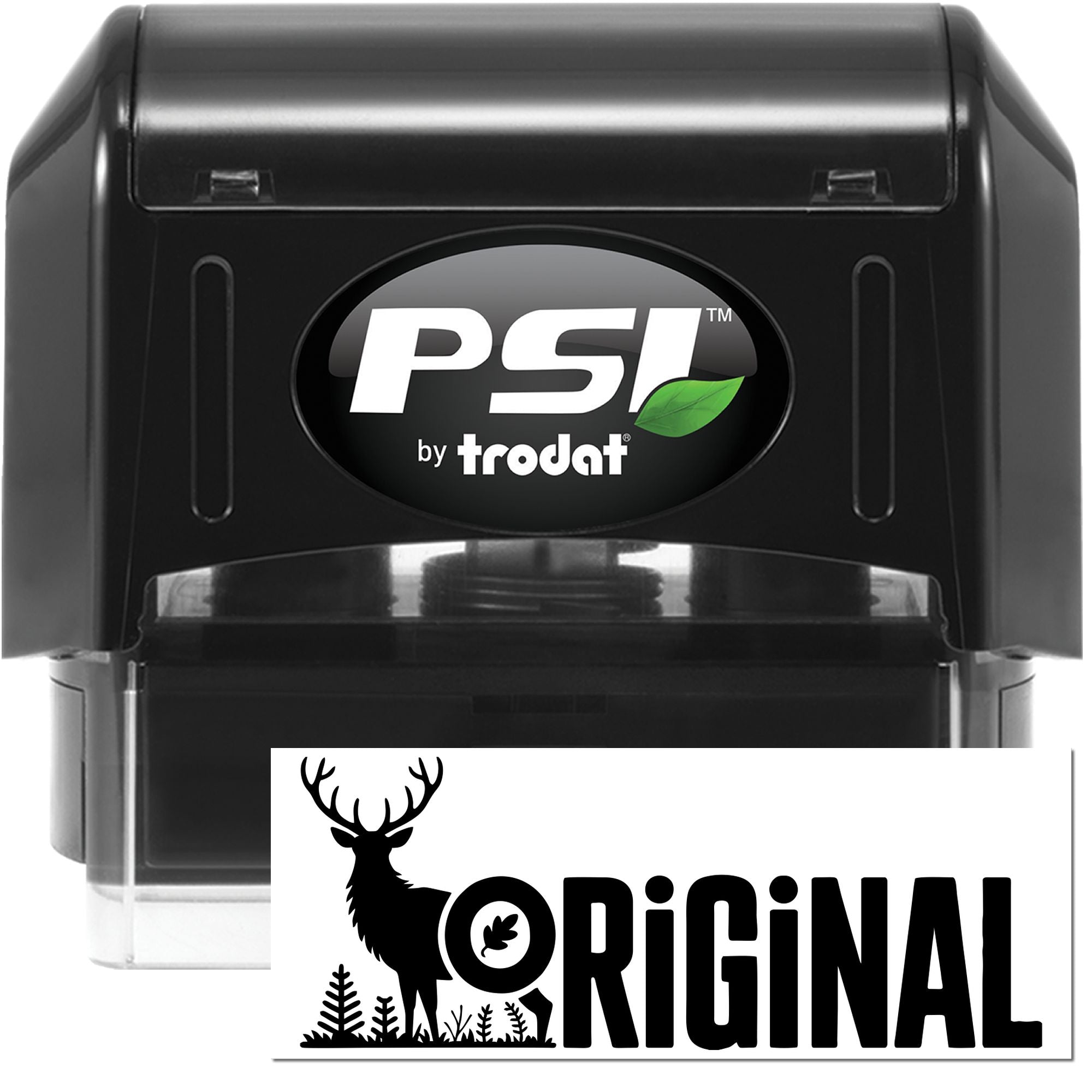 PSI by Trodat custom rubber stamp with deer logo, ideal for original branding and personalized business stamping.