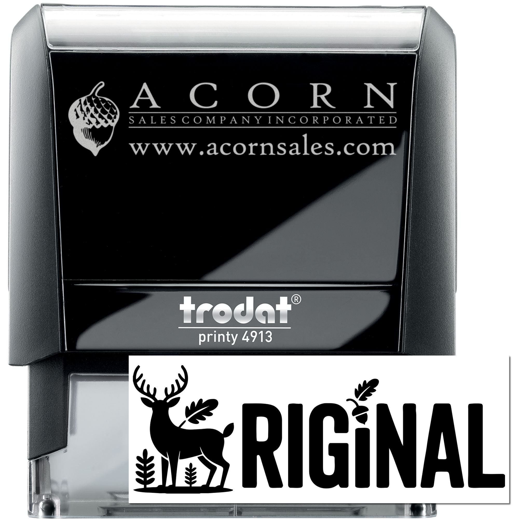 Custom self-inking rubber stamp with logo, ideal for business branding and personalized imprinting.