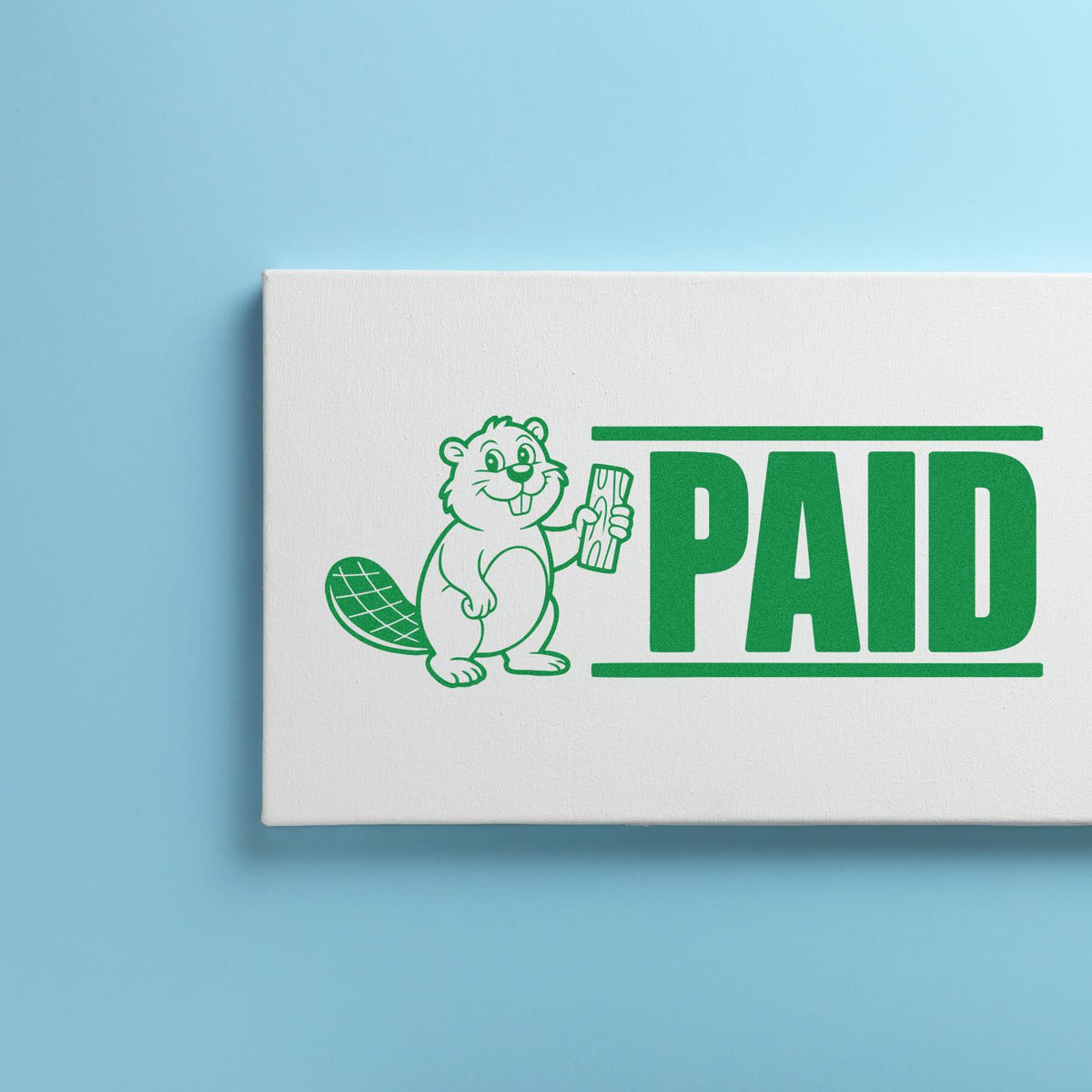Paid rubber stamp design with beaver mascot, ideal for office documents, bookkeeping, and business approval marks.
