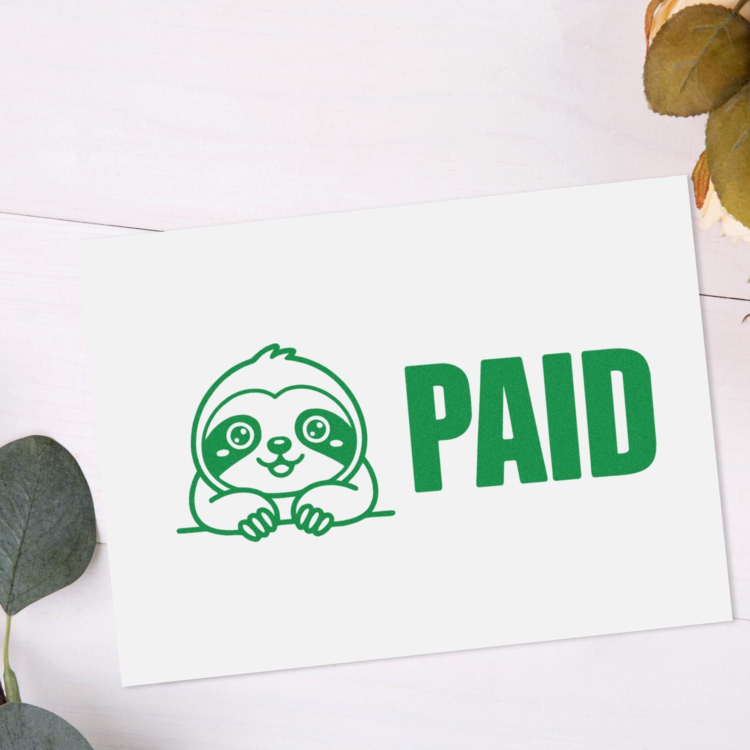 Cute sloth PAID rubber stamp design for invoice approval and office paperwork
