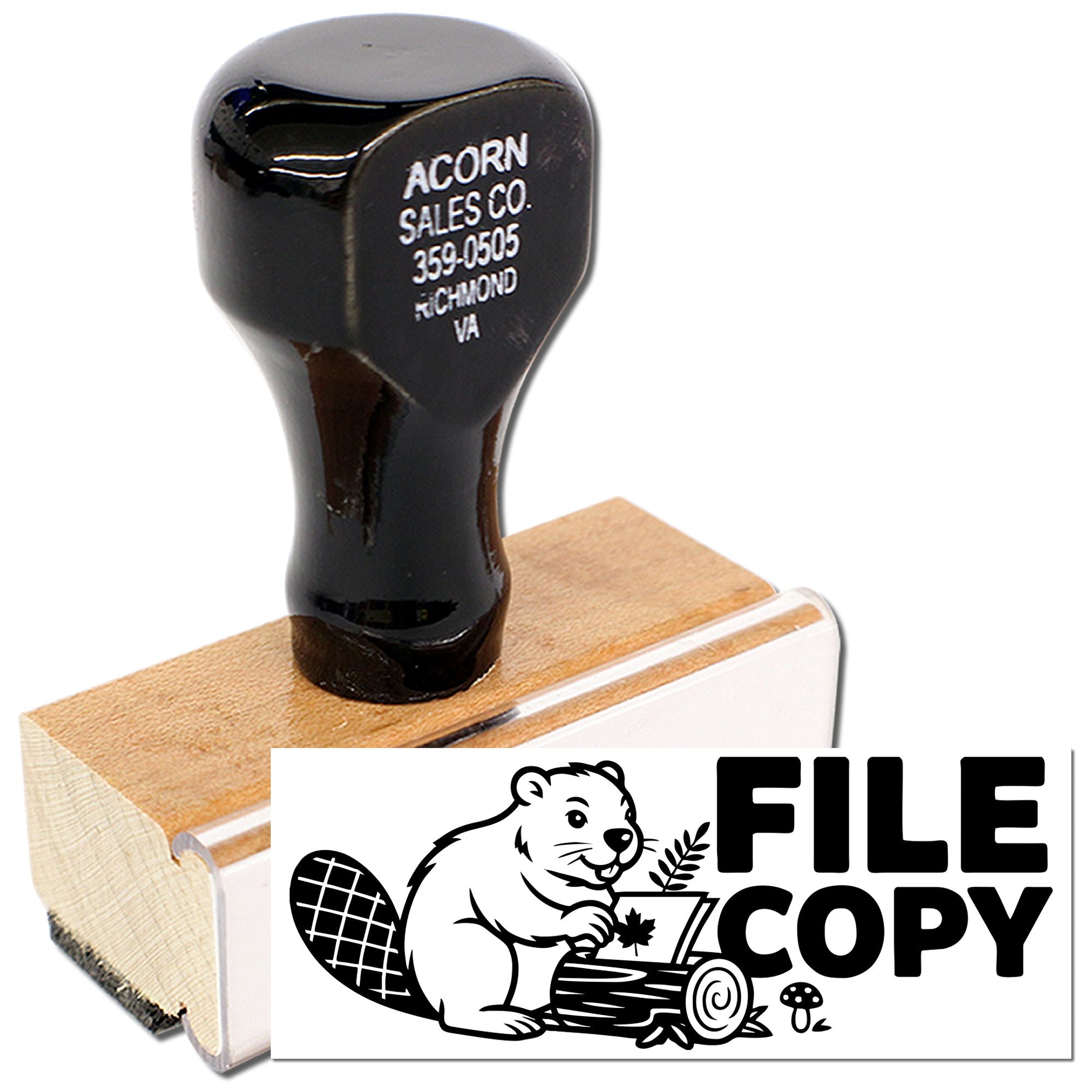 Custom File Copy rubber stamp with wood handle for office document marking
