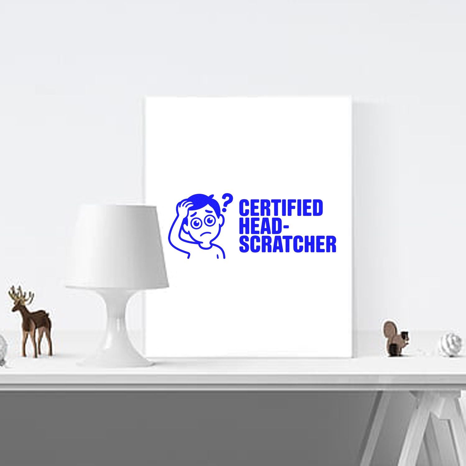 Certified Head-Scratcher custom rubber stamp design with puzzled cartoon person icon