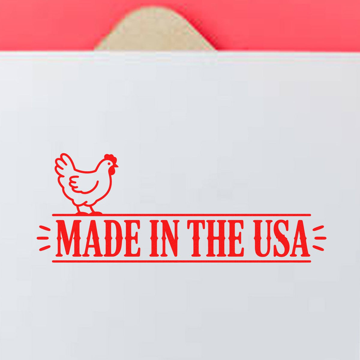 Made in the USA rubber stamp with chicken icon, ideal for packaging and product labeling.