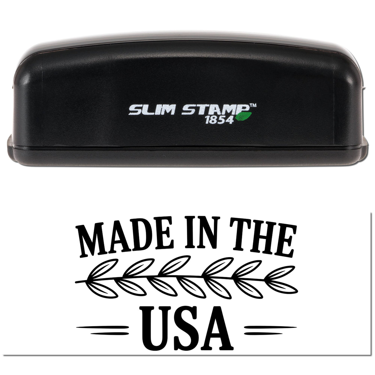 Slim Stamp 1854 rubber stamp with "Made in the USA" design for custom product branding.