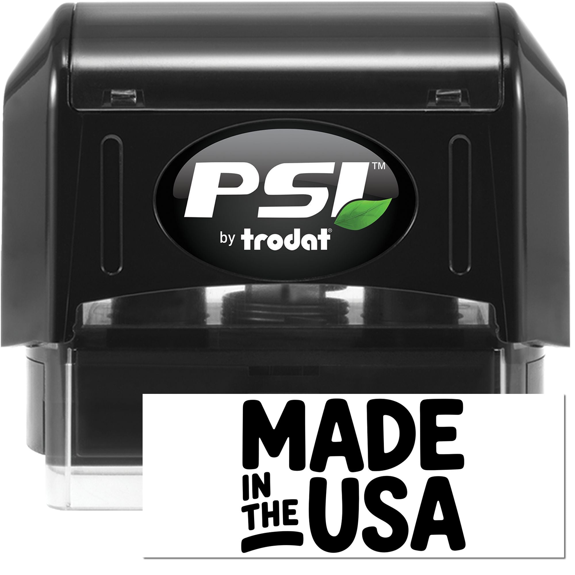 PSI by Trodat self-inking rubber stamp with Made in the USA imprint for custom business marking.