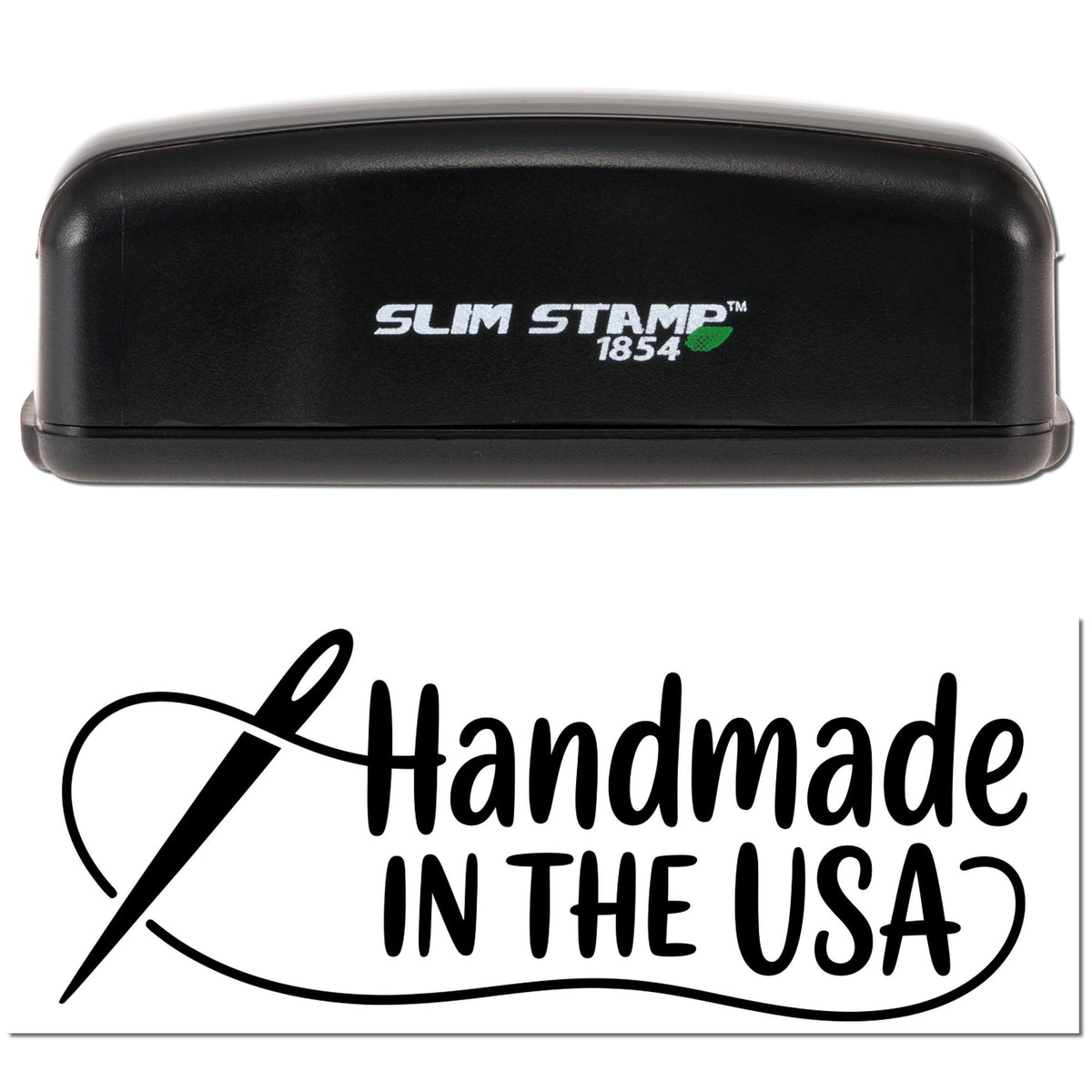 Slim Stamp 1854 rubber stamp with Handmade in the USA design for artisan packaging, labeling, and product branding.