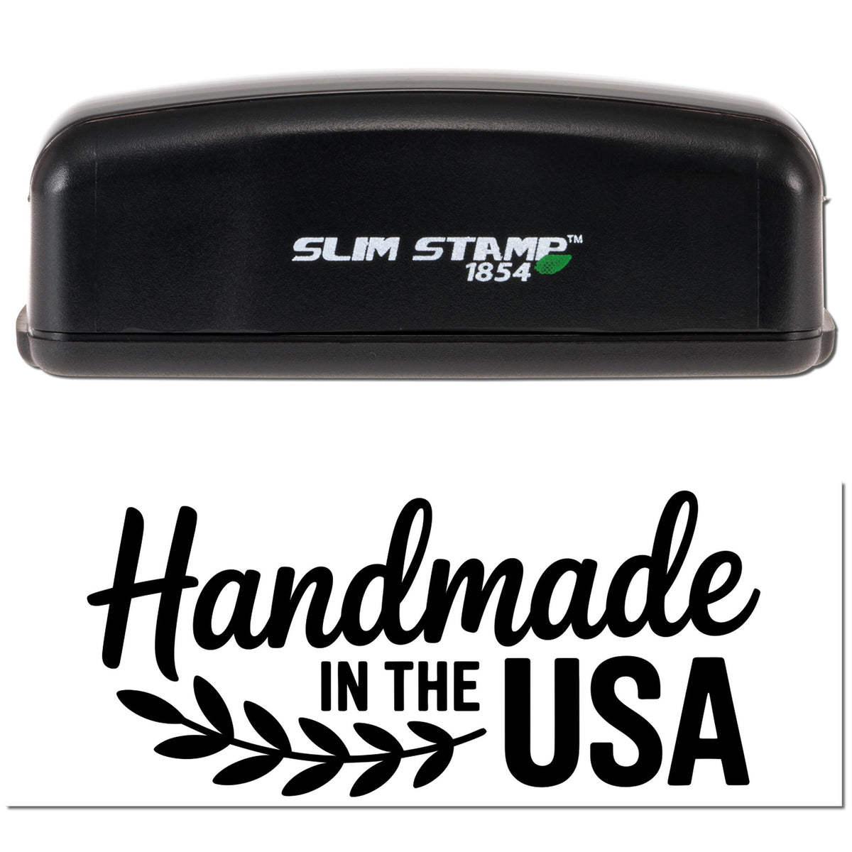 SlimStamp 1854 rubber stamp featuring Handmade in the USA design for artisan product packaging and branding.