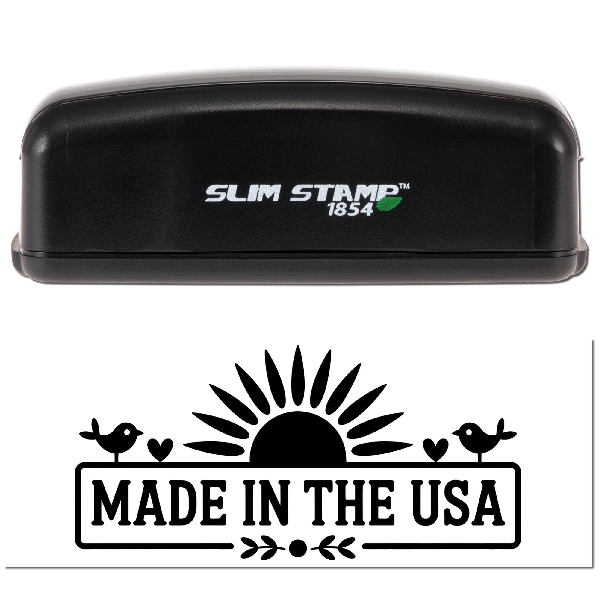 Slim Stamp 1854 rubber stamp with Made in the USA design, ideal for product packaging, crafts, and American-made branding.