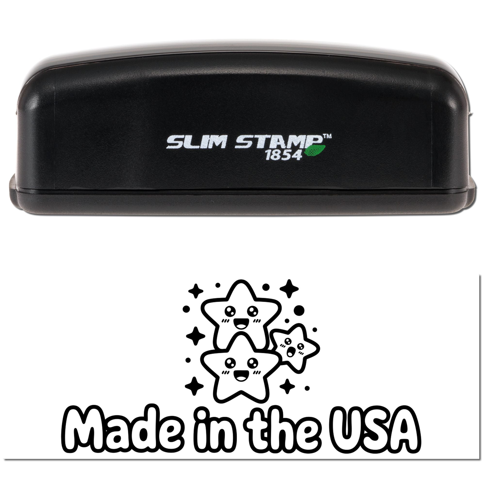 Happy Star Trio Custom Logo Slim Pre-Inked Stamp