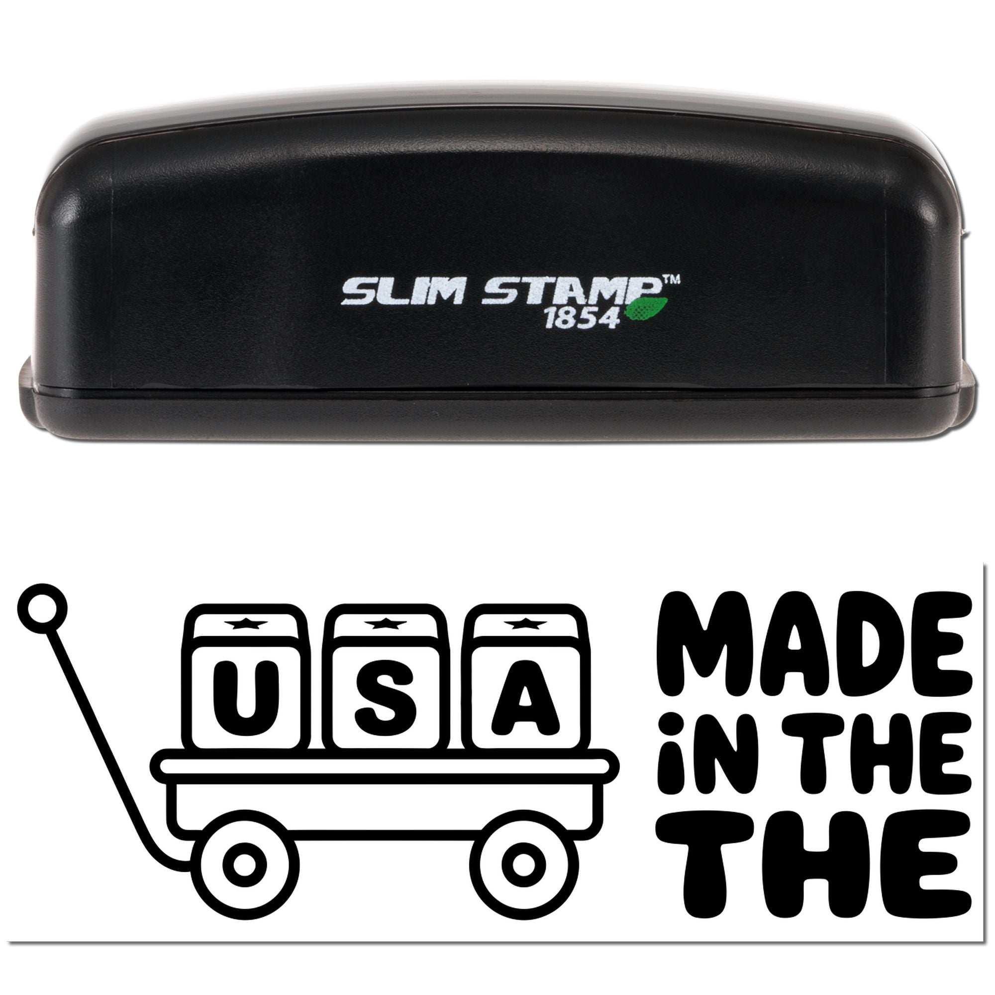 Patriotic Block Wagon Product Label Slim Pre-Inked Stamp