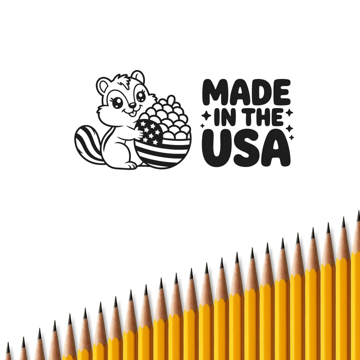 Cute Made in the USA rubber stamp with chipmunk and patriotic stars-and-stripes design for crafts and packaging