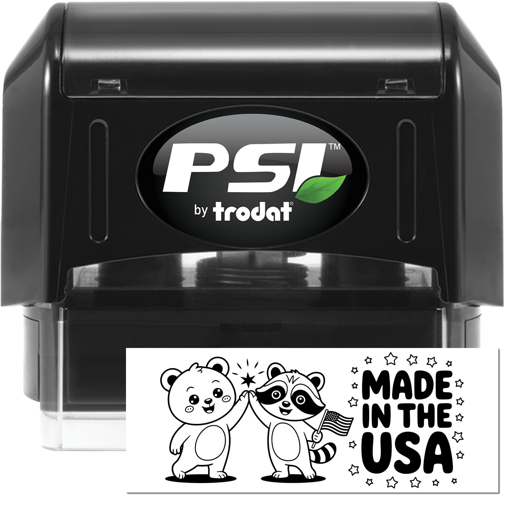 PSI by Trodat self-inking rubber stamp with custom Made in the USA design and patriotic animal artwork